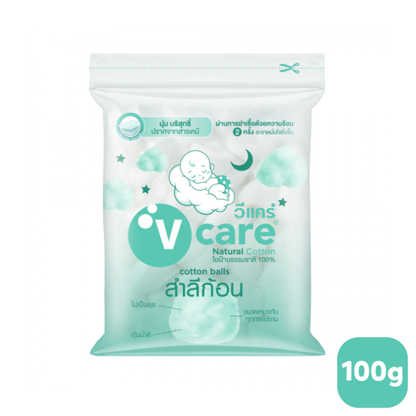 V Care Cotton Balls - 100g (with cotton buds pack)