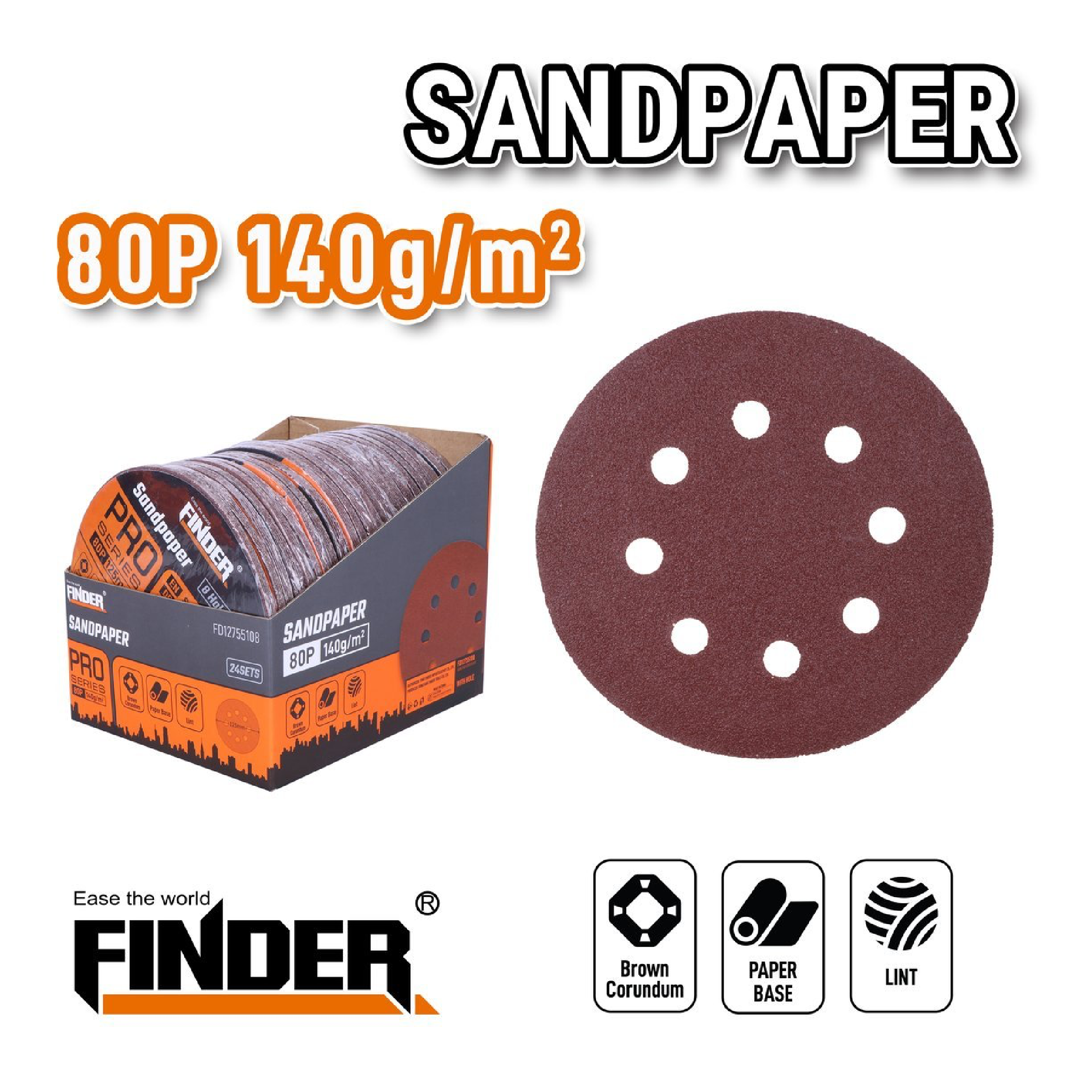5 Pcs - Sandpaper 80P - 125mm