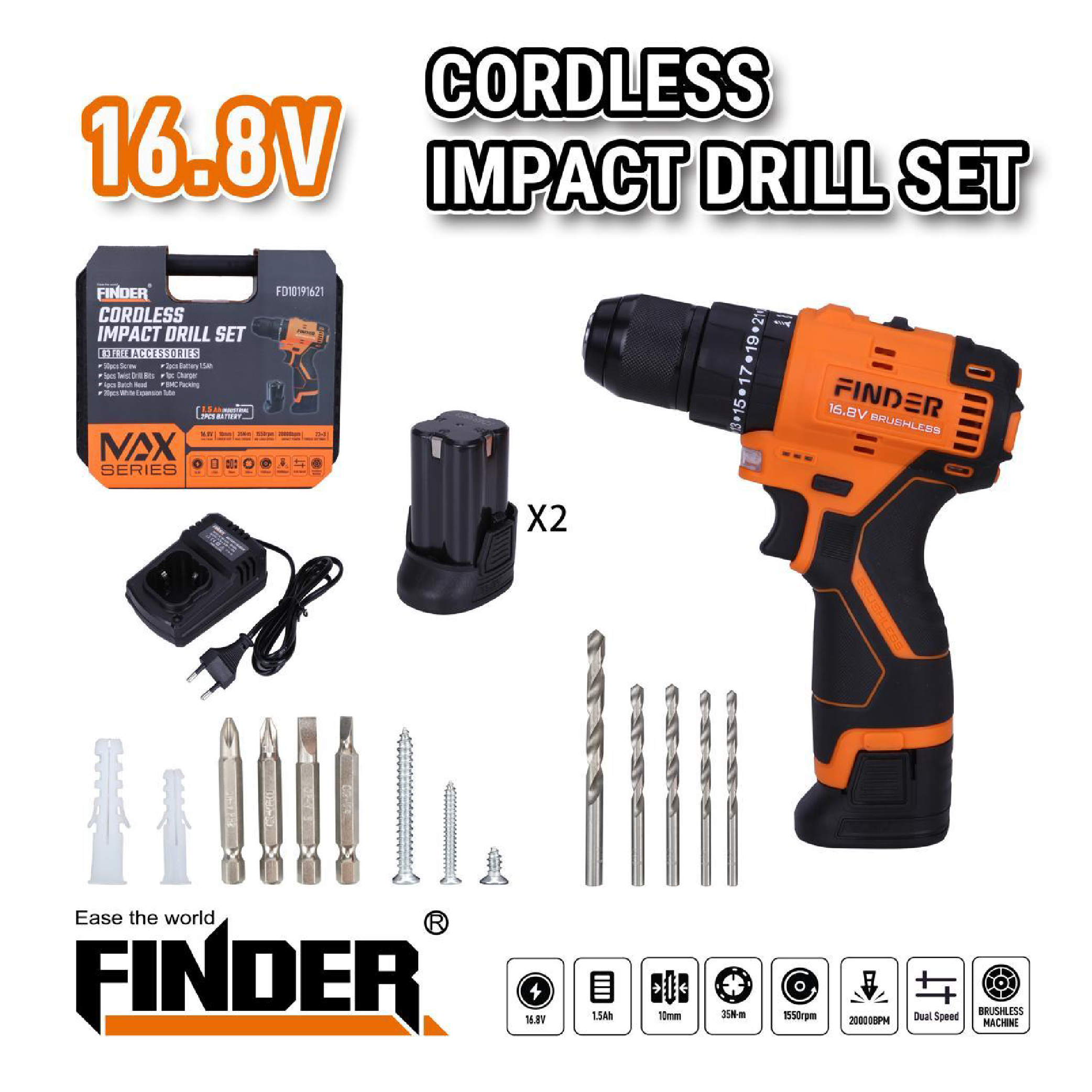 Brushless Cordless Drill Set - 16.8V