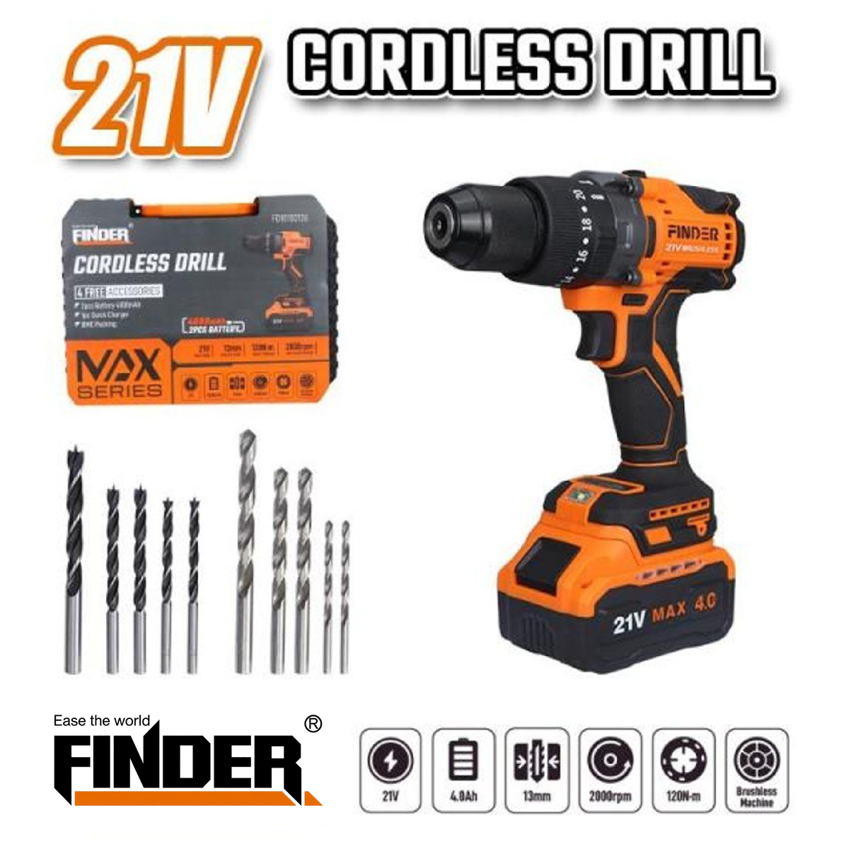 Brushless Cordless Impact Drill Set - 21V