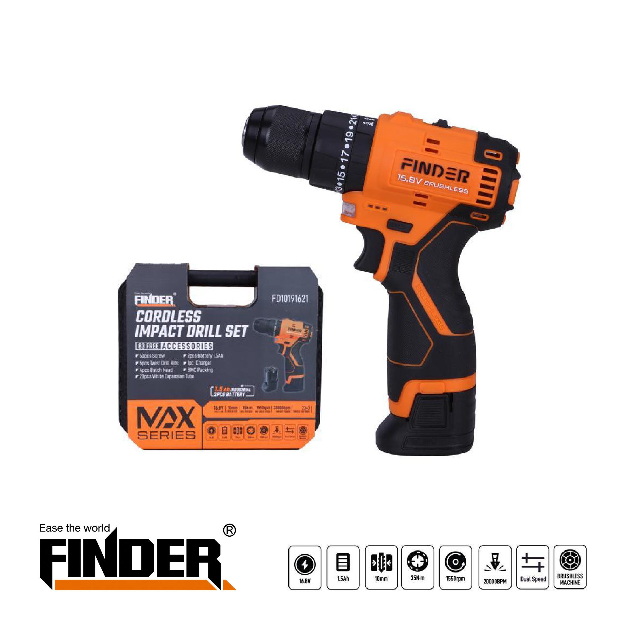 Brushless Cordless Drill Set - 16.8V