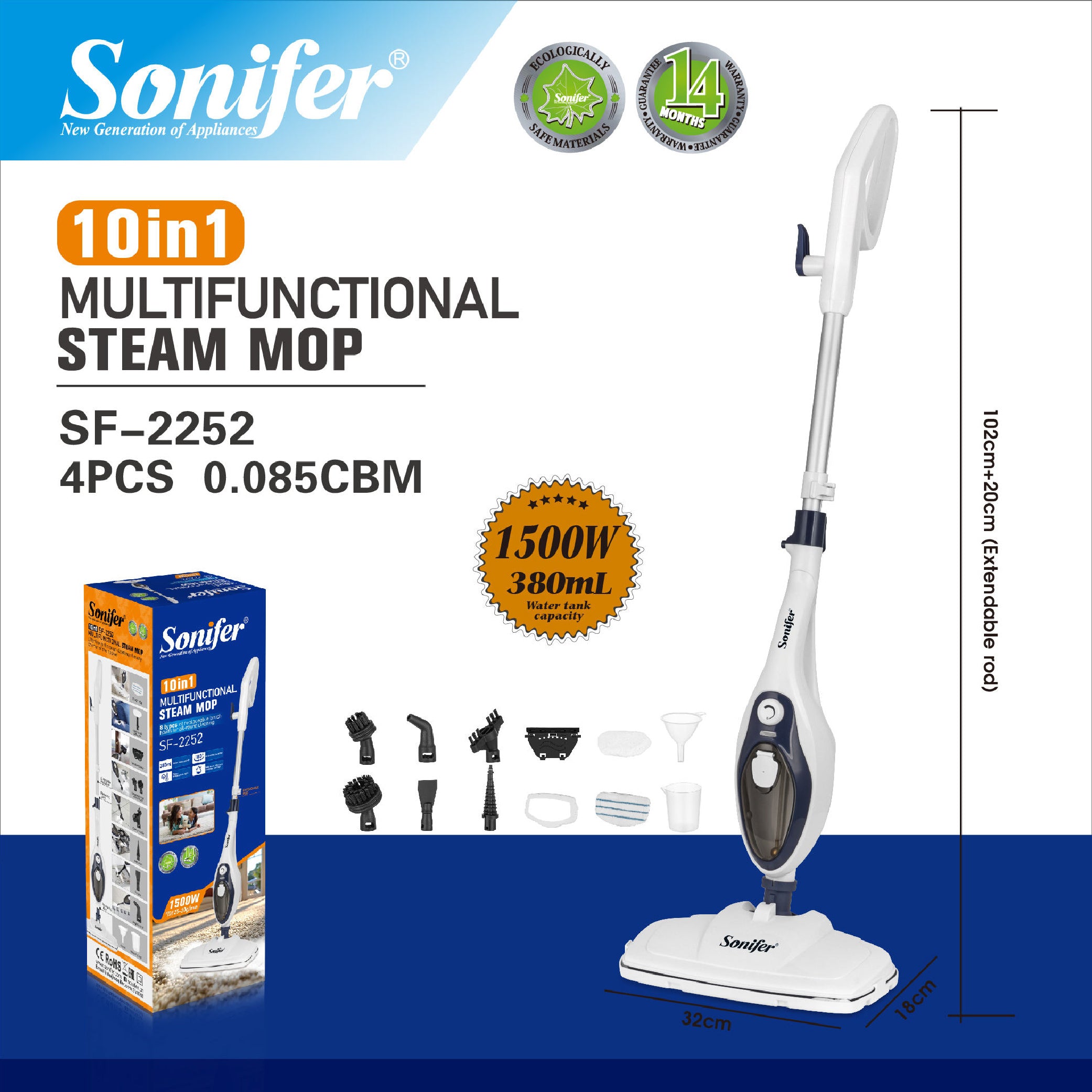 Sonifer - 10in1 Multifunctional Steam Mop