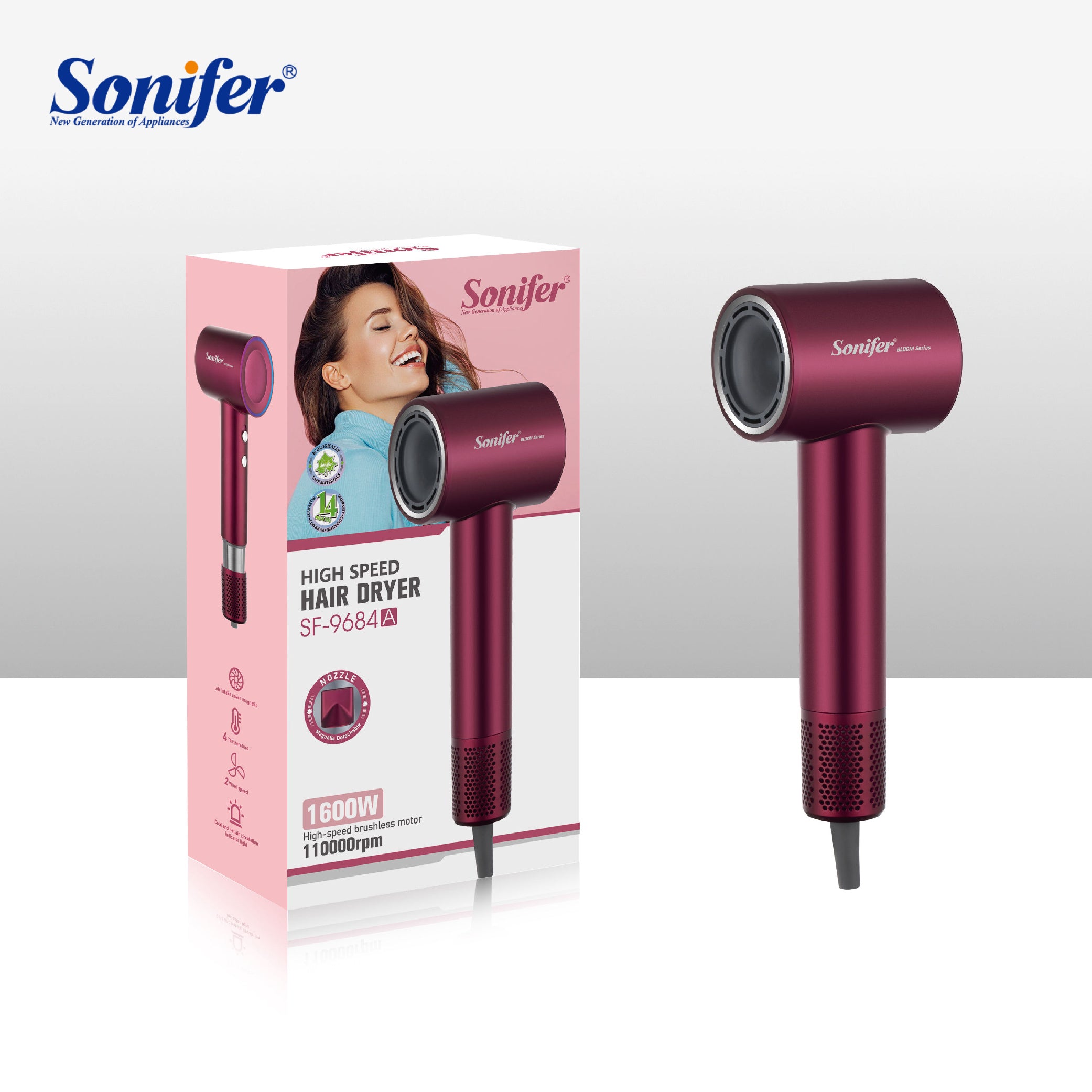 Sonifer -  Hot & Cold - High speed Hair Dryer - Pink