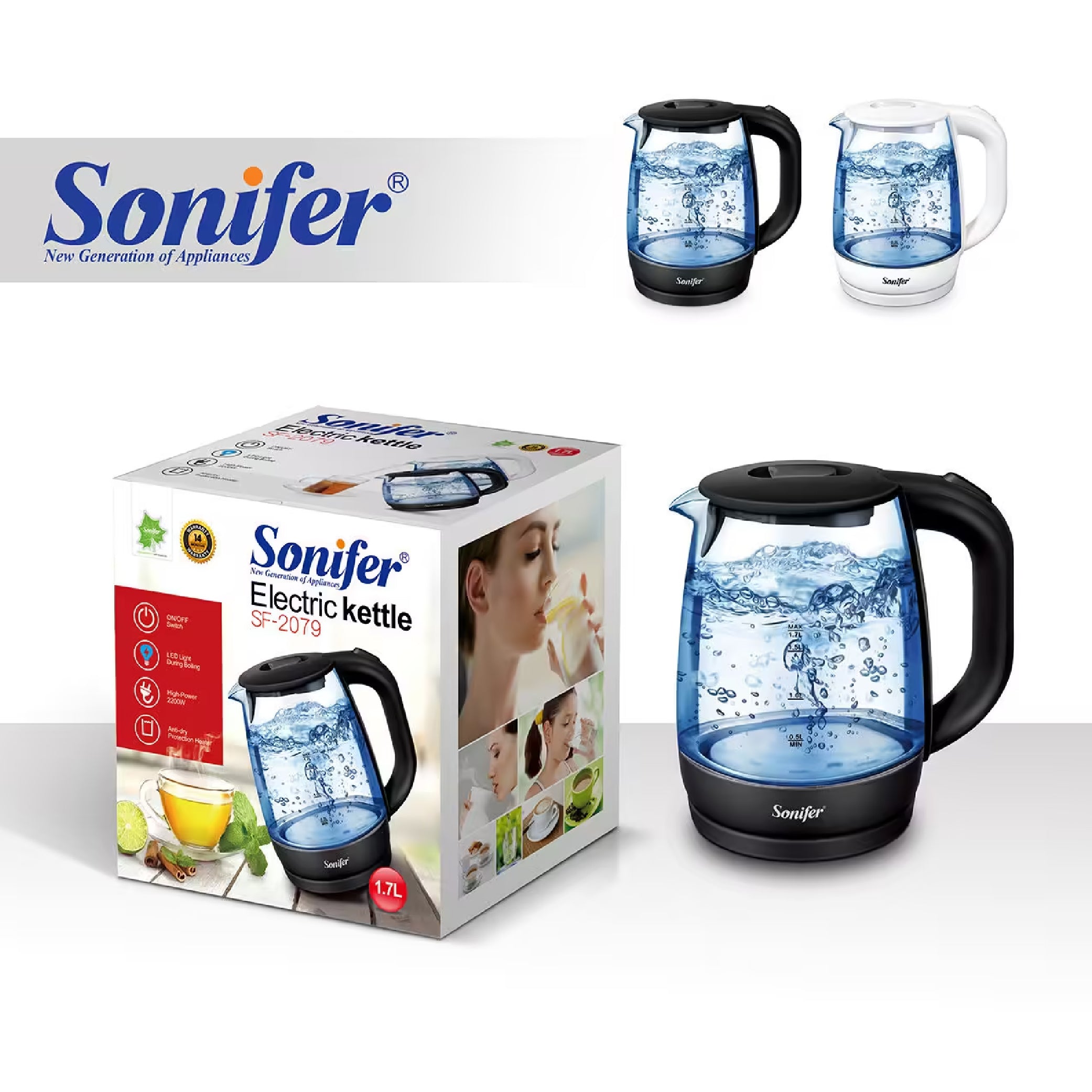 Sonifer - Glass Electric Kettle - 1.7L
