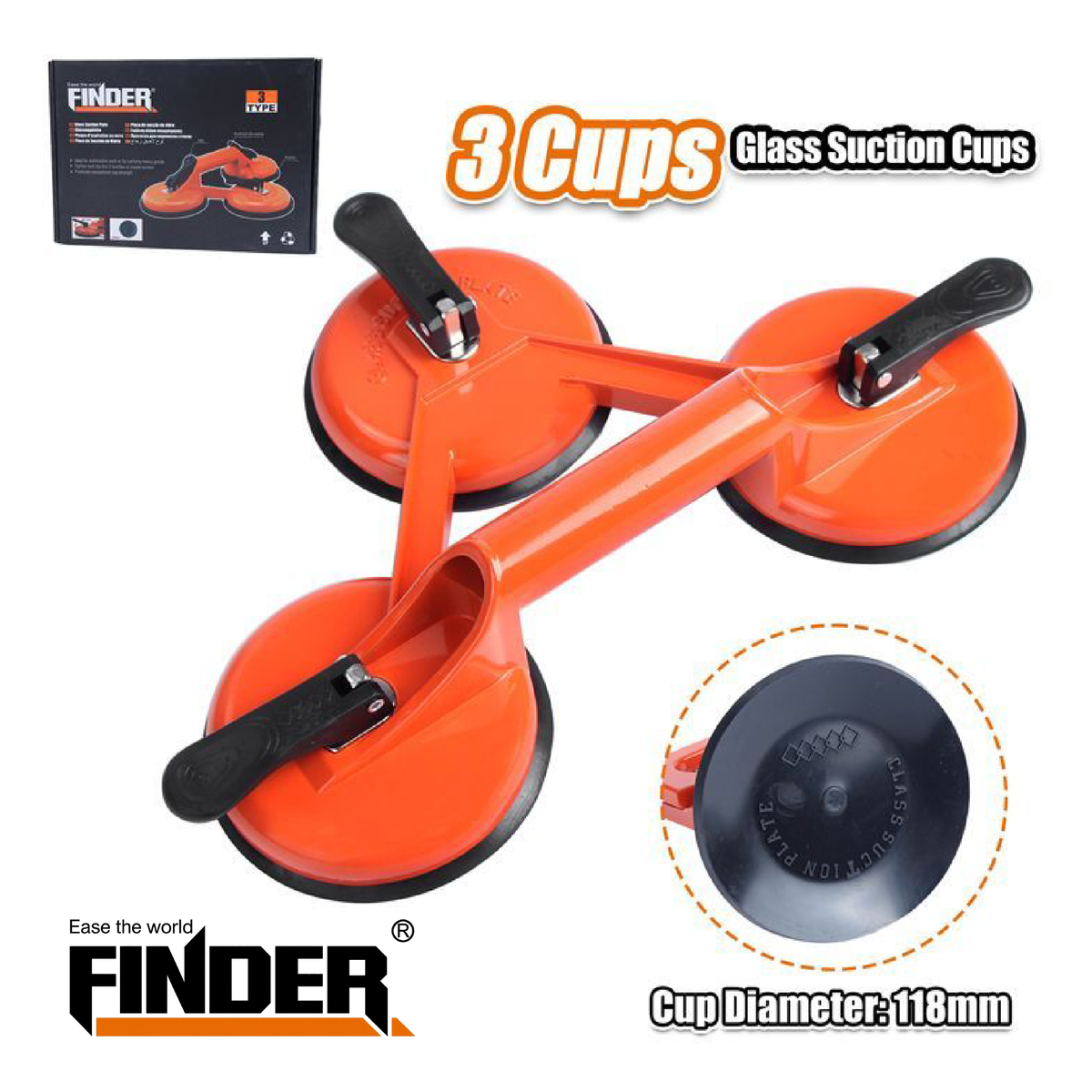 Glass Suction Cups - Aluminum - 3 cups