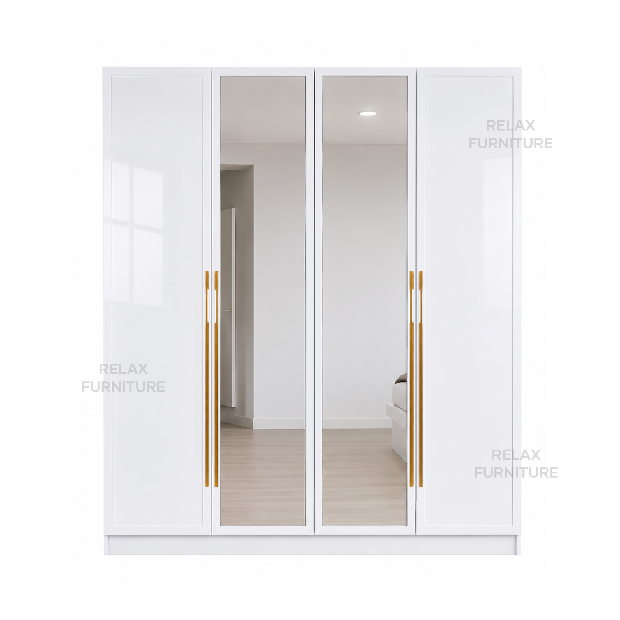 4 Door Wardrobe + Mirror - Glossy