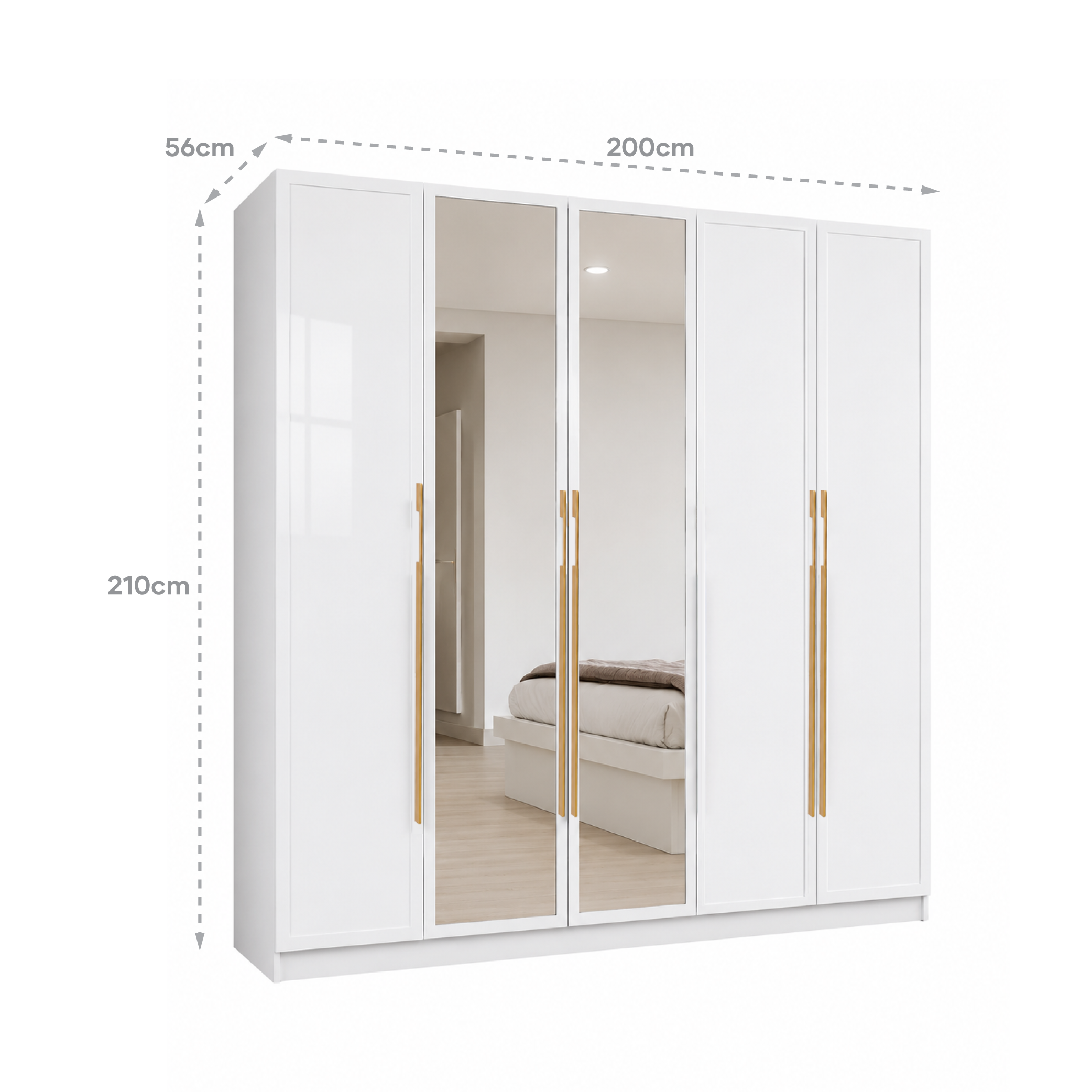 5 Door Wardrobe + 2 Mirror - Glossy