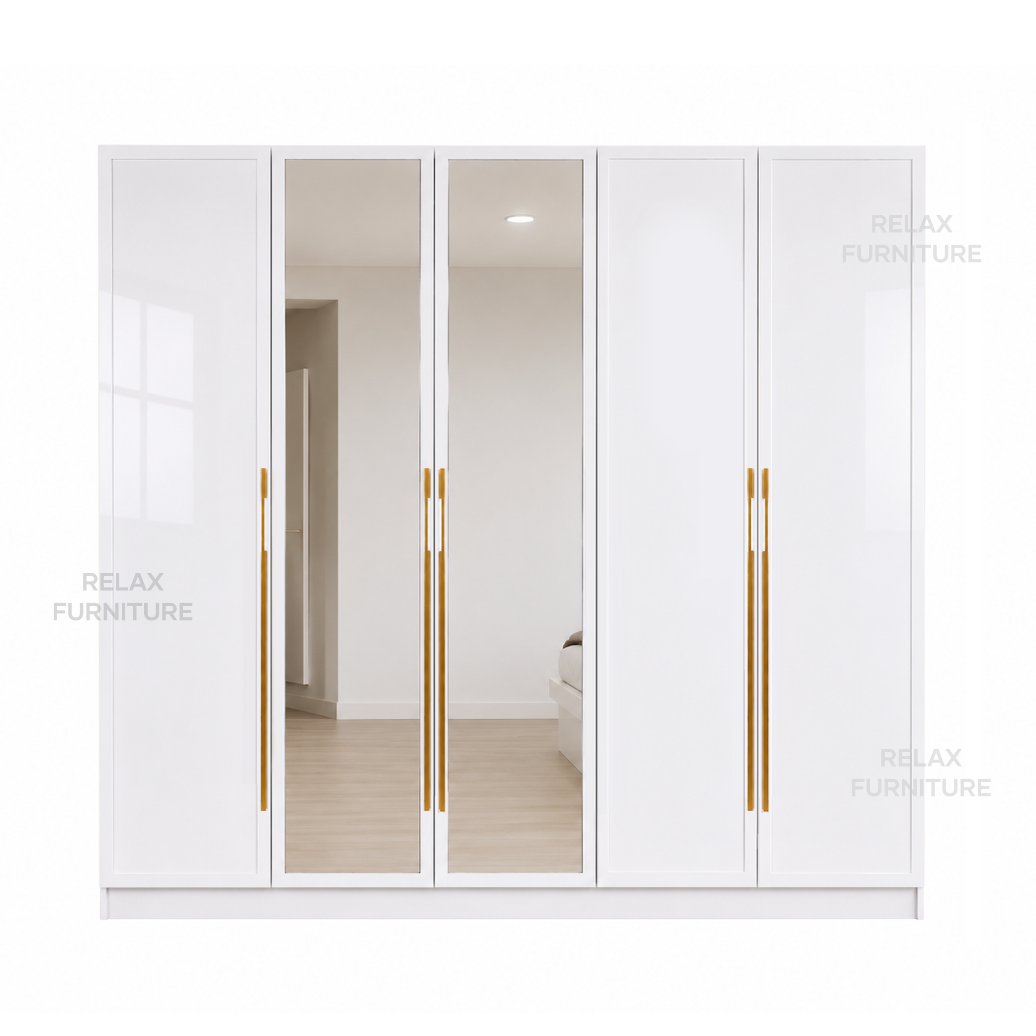 5 Door Wardrobe + 2 Mirror - Glossy