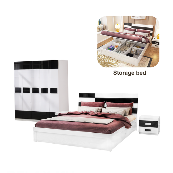 Glossy Fiber Paint Coated Storage Bedroom set