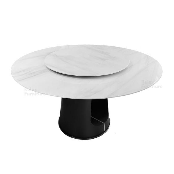 Round dining table - Marble top - Solid wood base