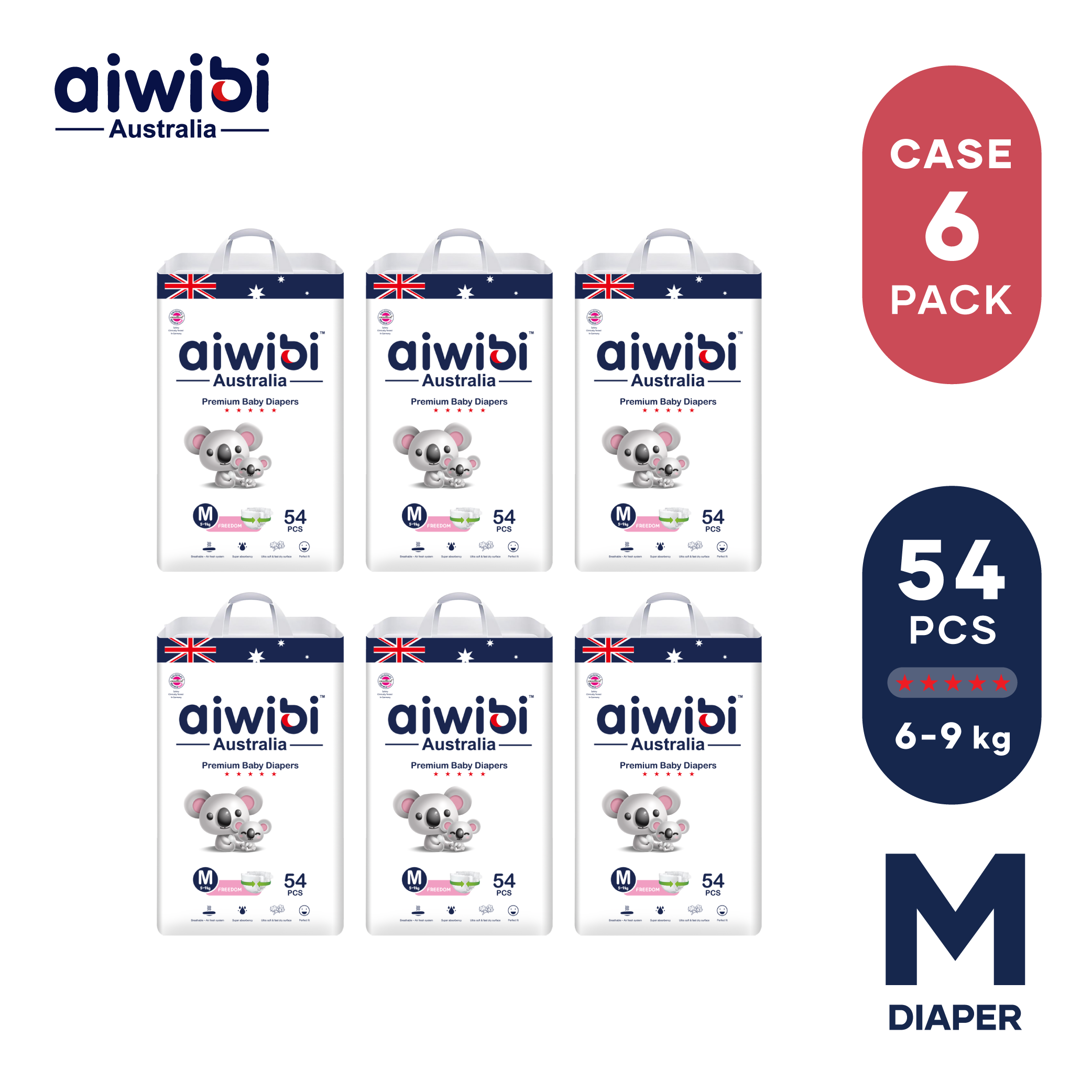 AIWIBI Diapers - M - 54pcs