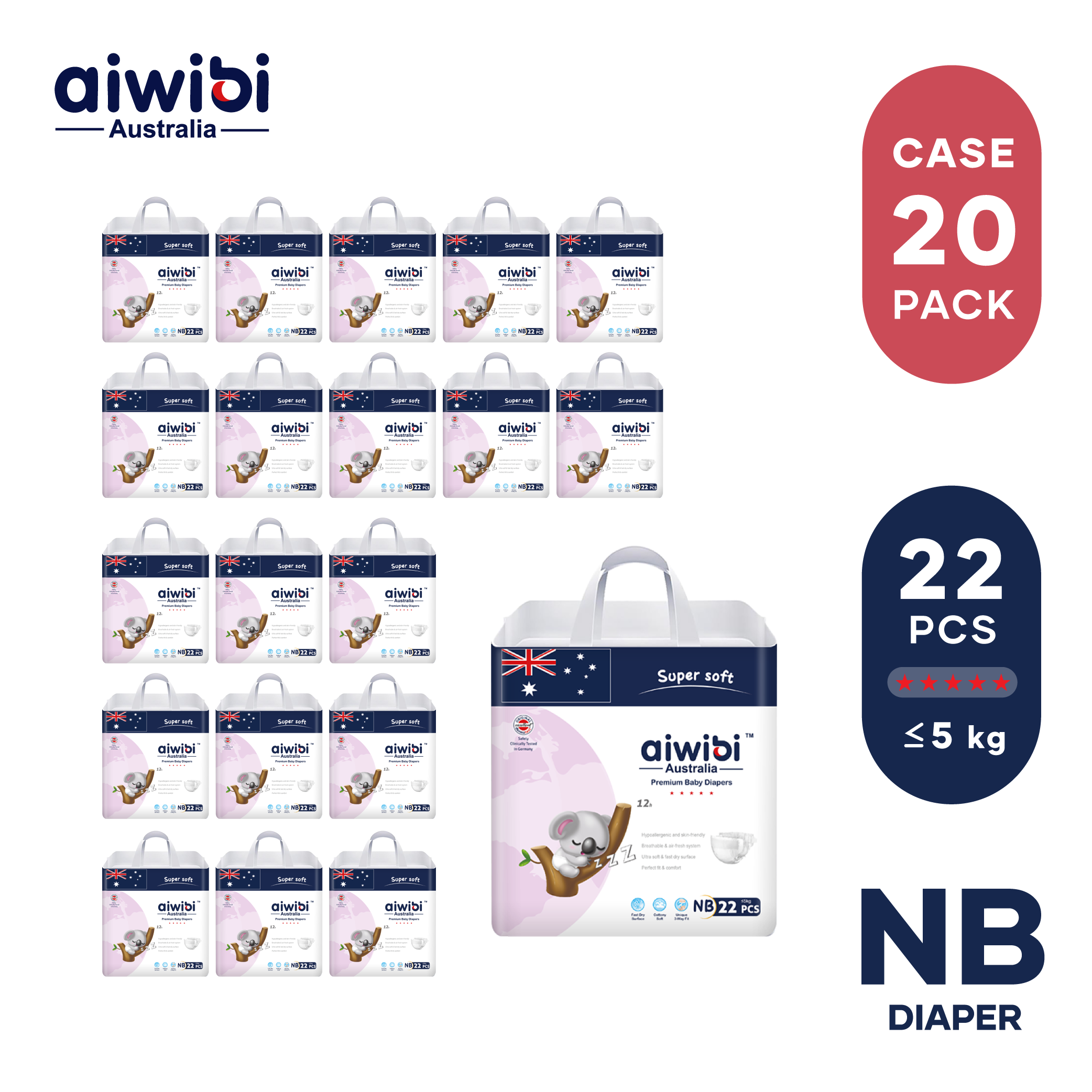 AIWIBI Diapers - NB - 22pcs