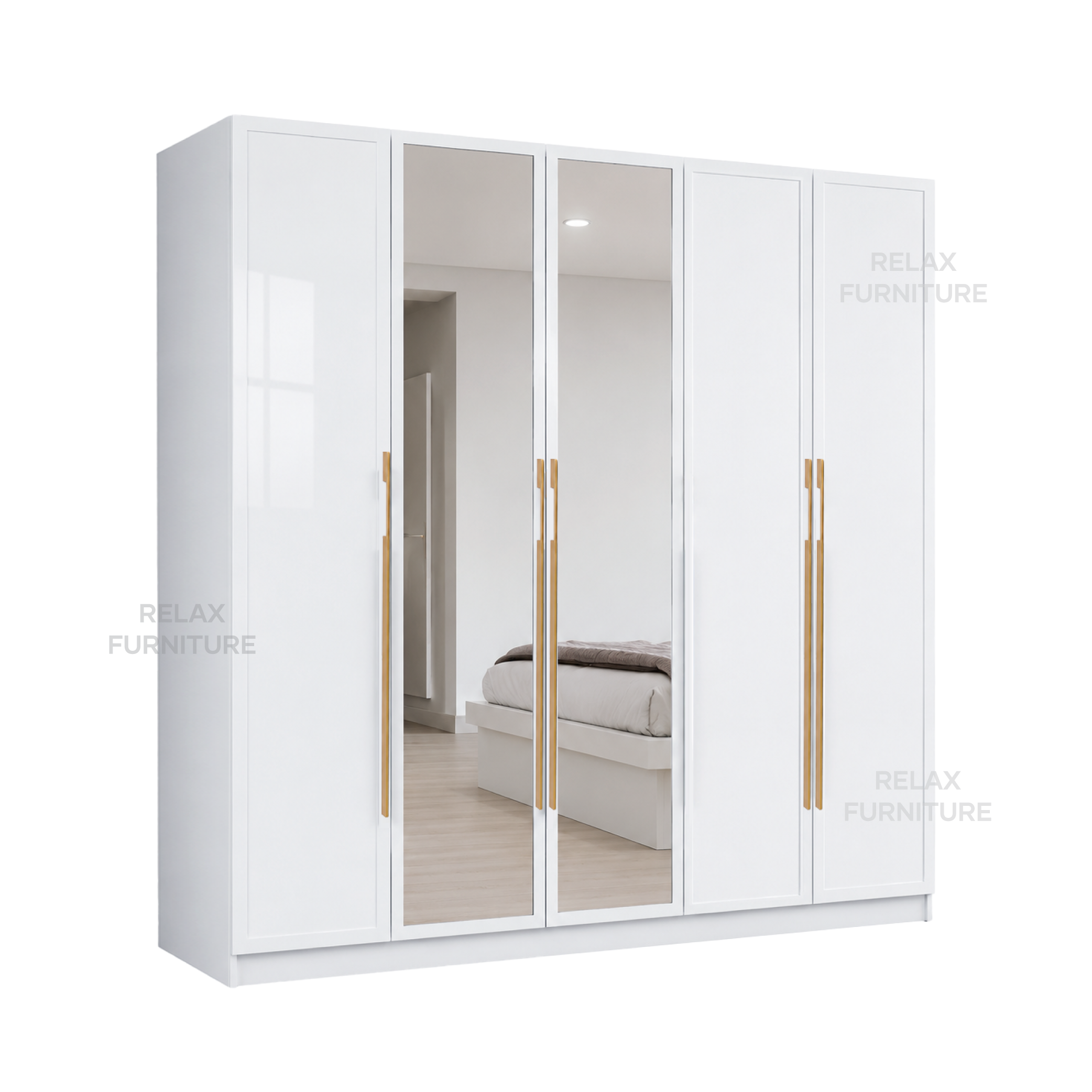 5 Door Wardrobe + 2 Mirror - Glossy