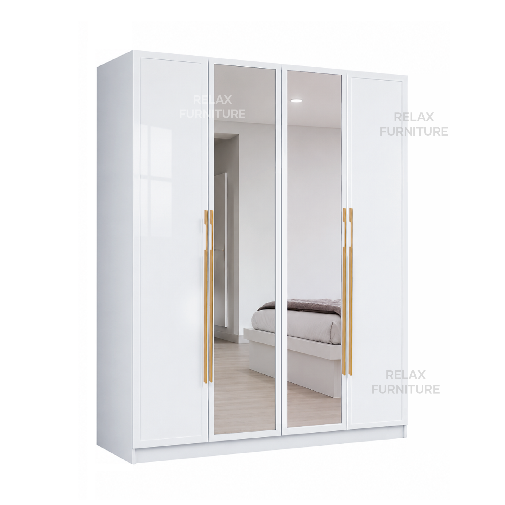 4 Door Wardrobe + Mirror - Glossy