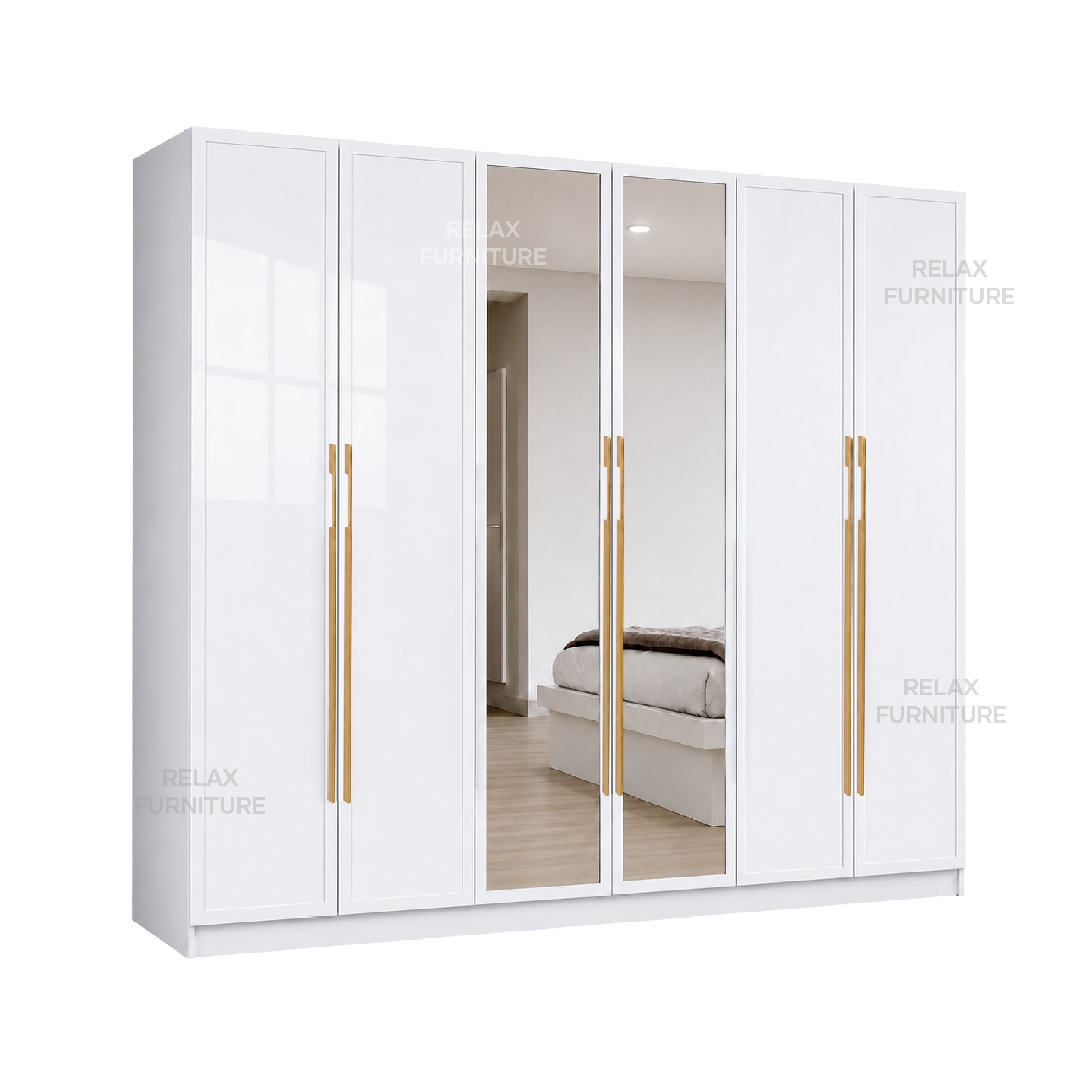 6 Door Wardrobe + 2 Mirror - Glossy