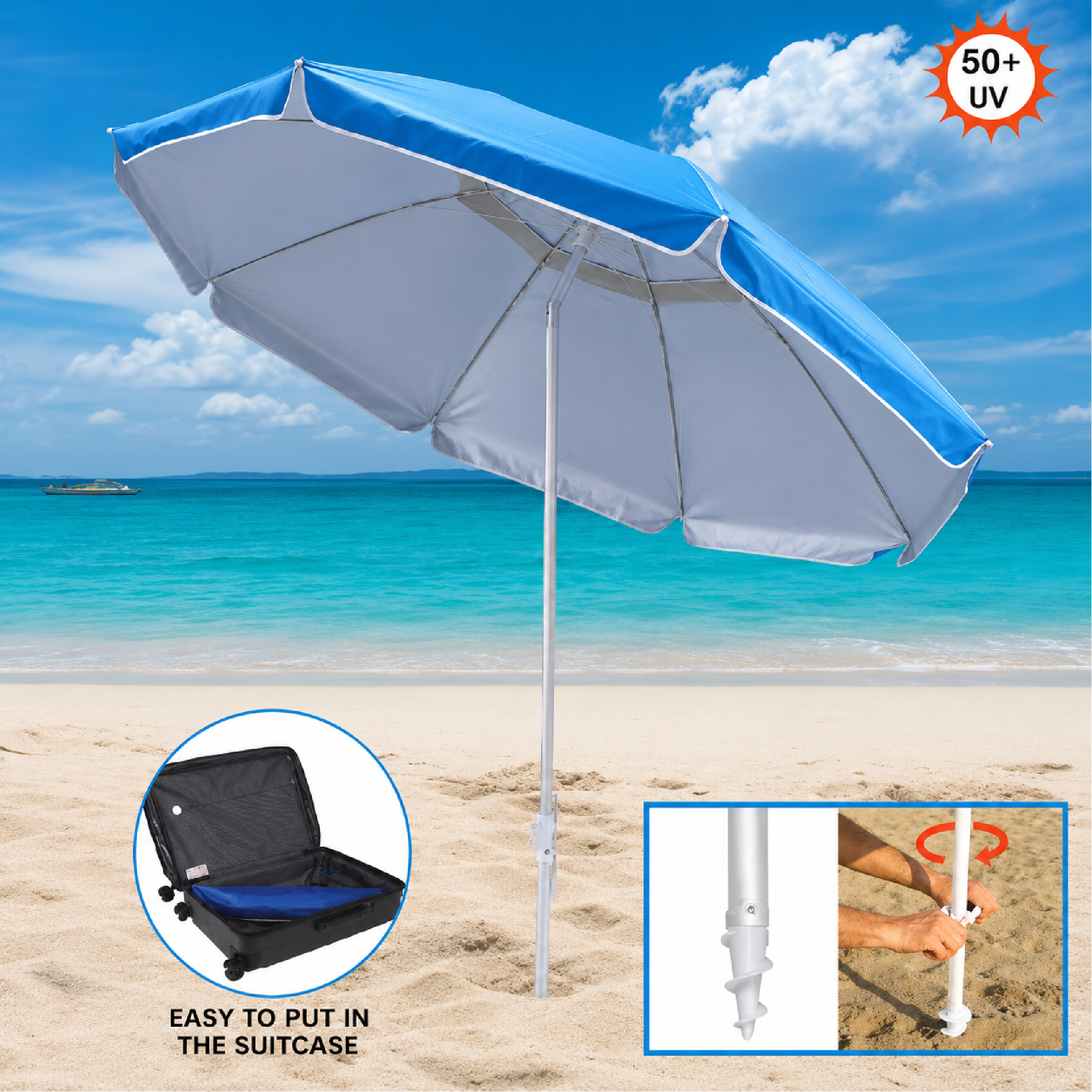 Portable Parasol - Beach Umbrella - 2.1 m