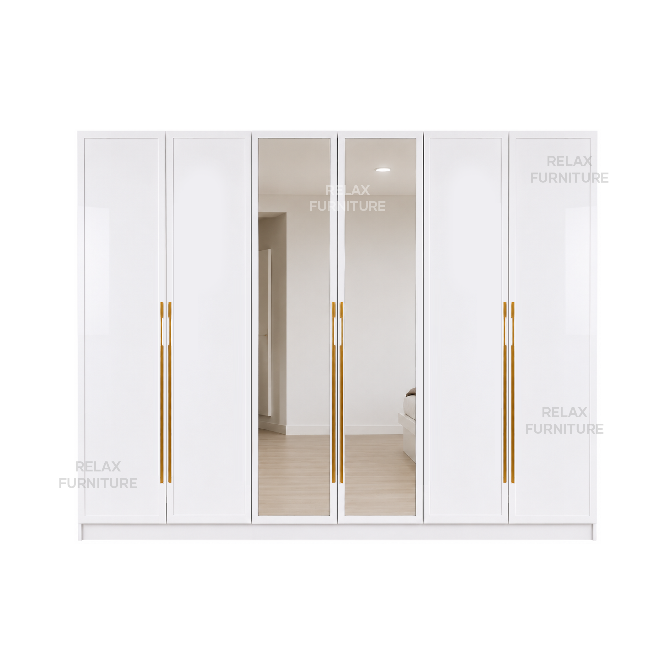 6 Door Wardrobe + 2 Mirror - Glossy