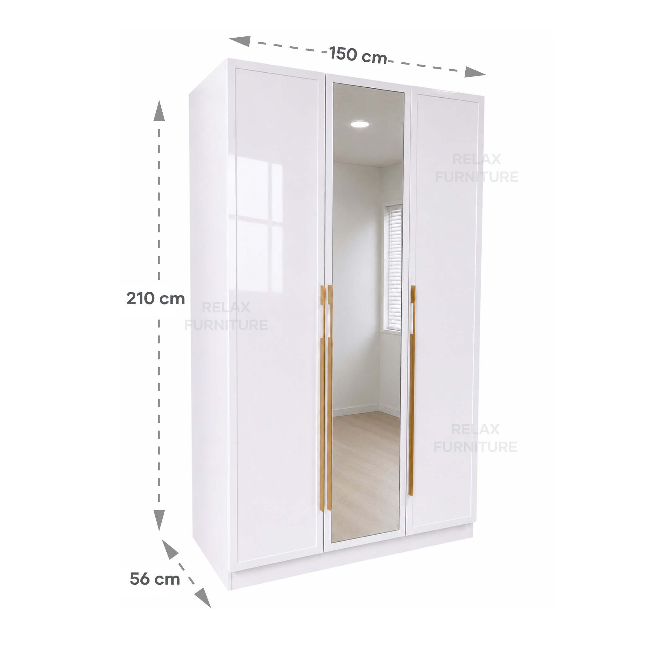 3 Door Wardrobe + Mirror - Glossy