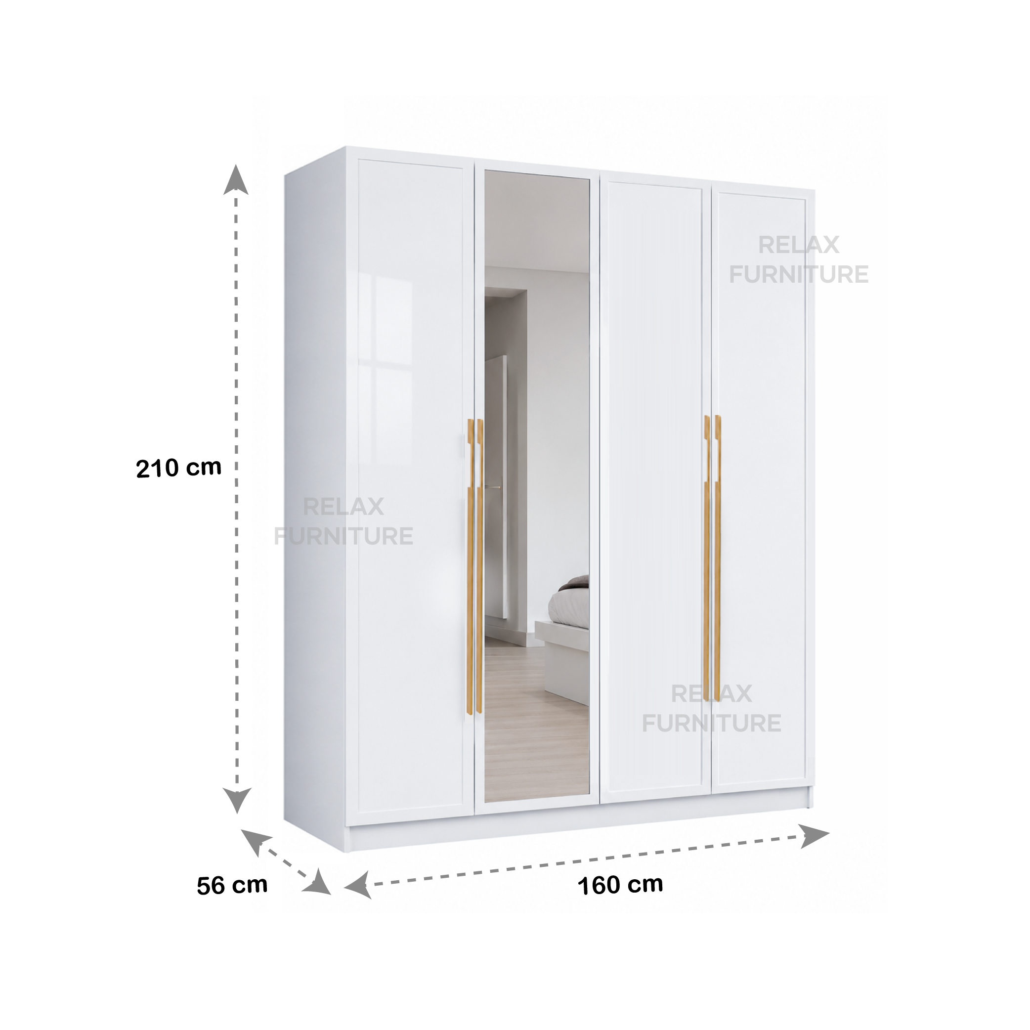 4 Door Wardrobe + Mirror - Glossy