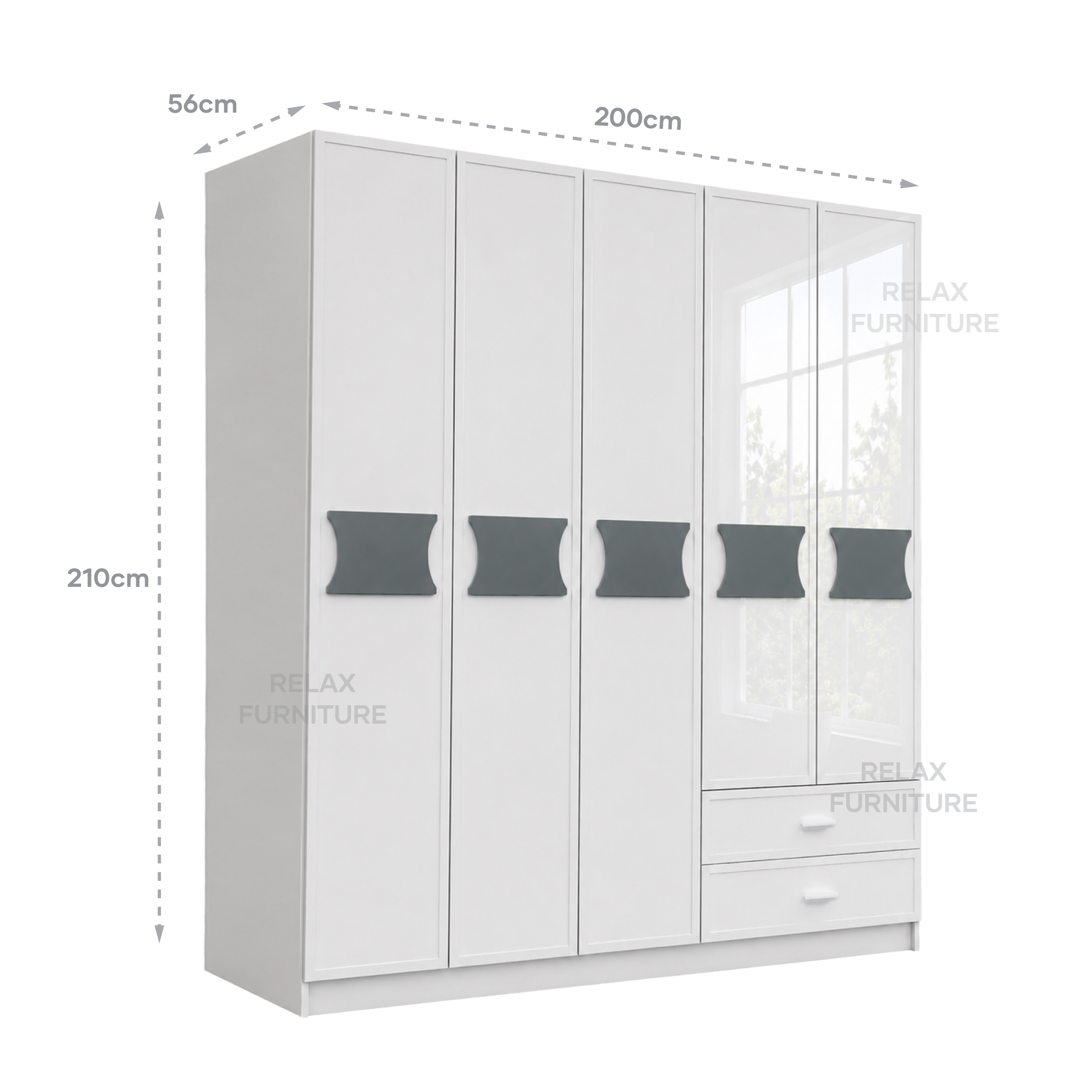 5 Door Wardrobe - Glossy