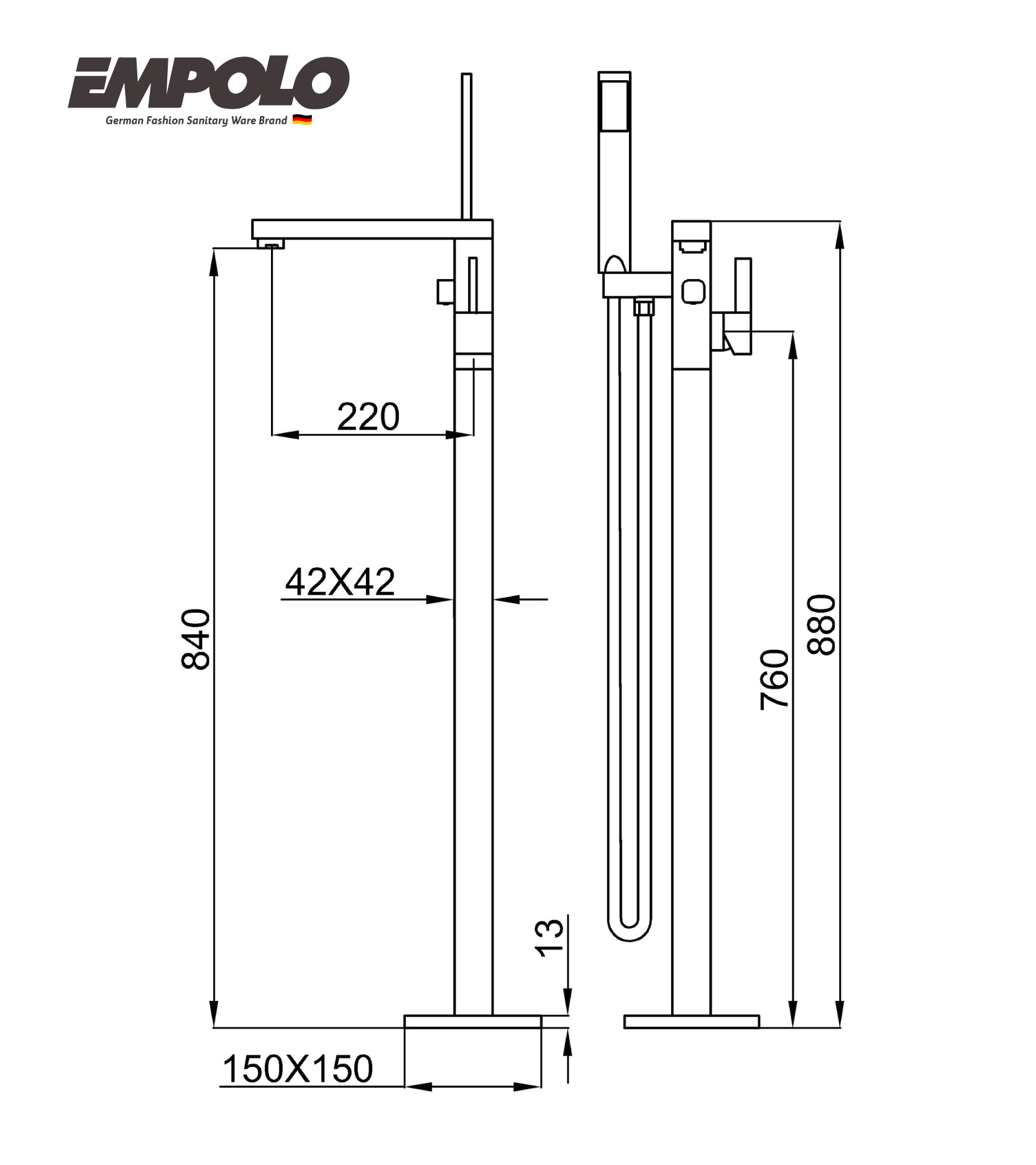 Floor mounted shower combination - Brass - Chrome