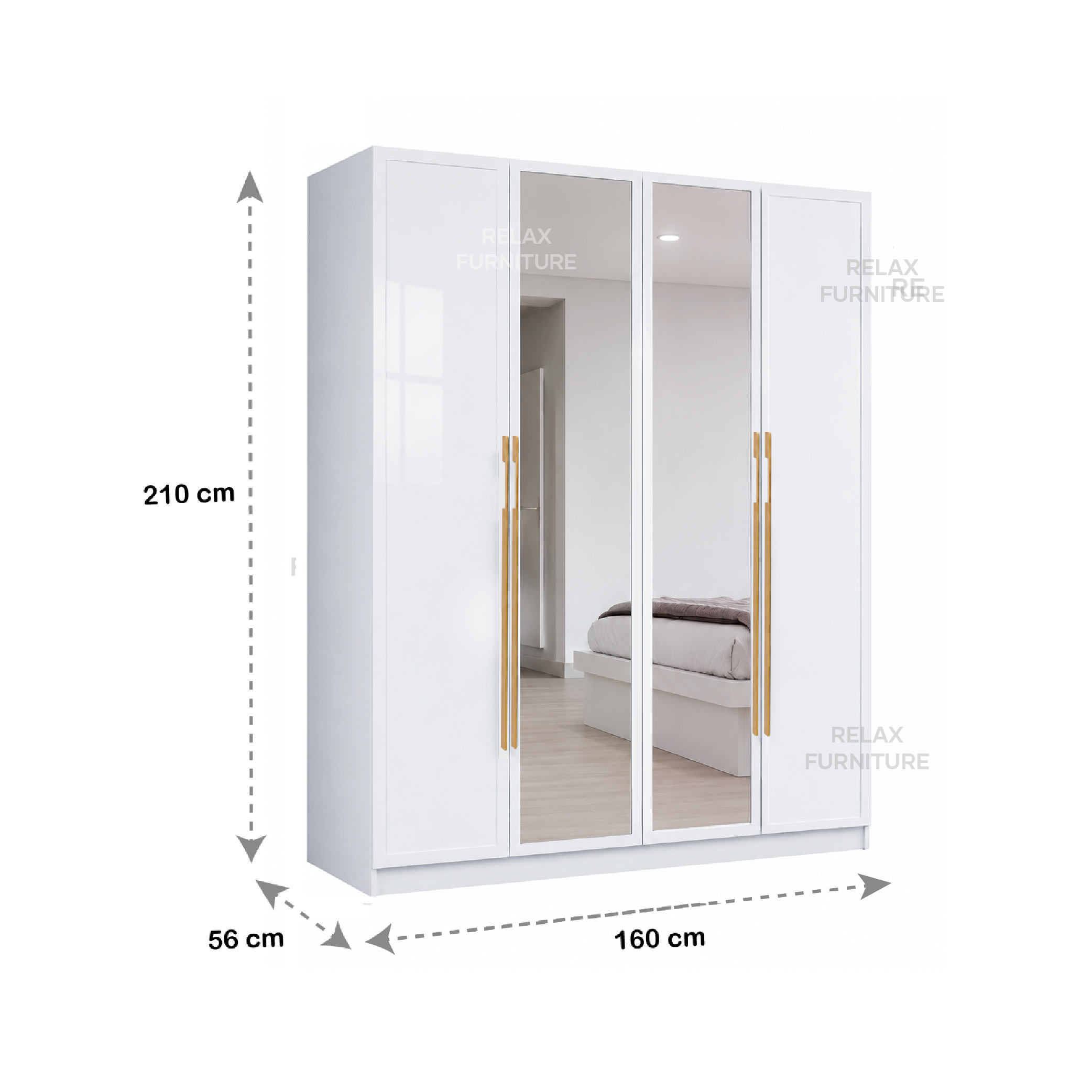 4 Door Wardrobe + Mirror - Glossy