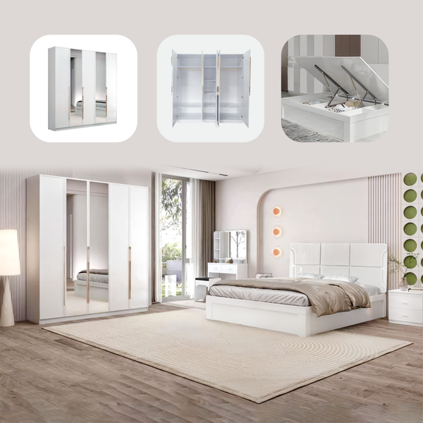 Glossy Fiber Paint Coated Storage Bedroom set (with Mirror)