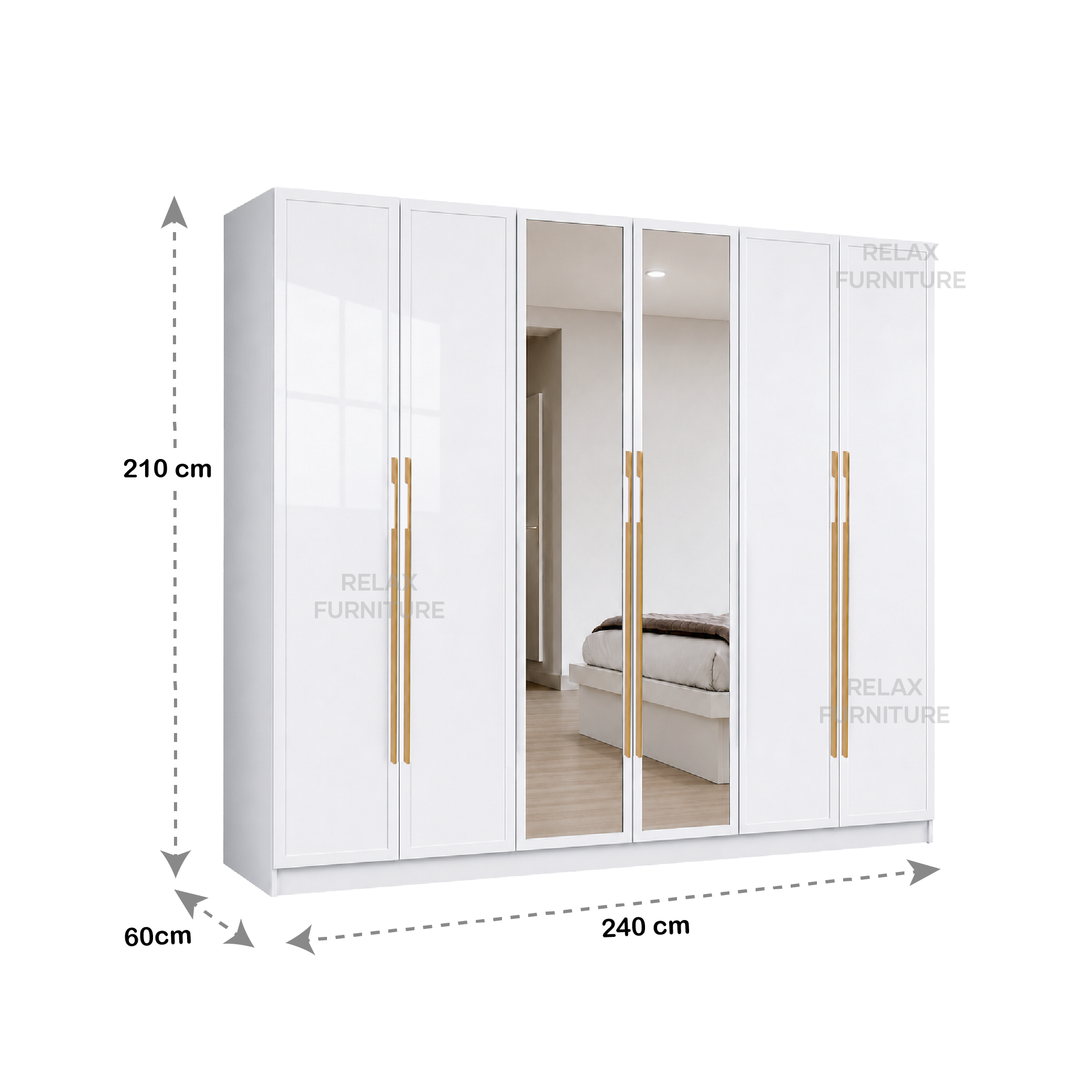 6 Door Wardrobe + 2 Mirror - Glossy