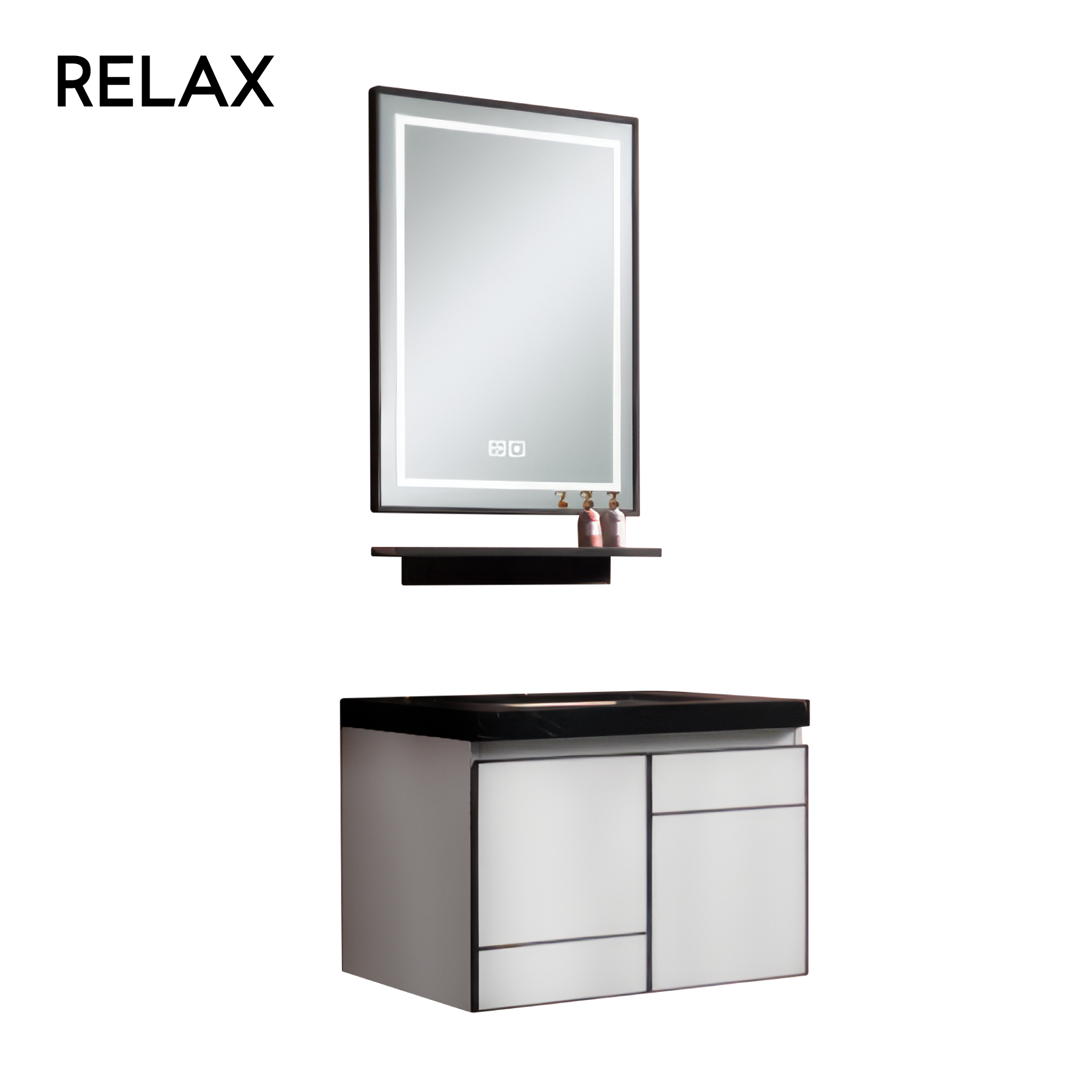Ceramic and Wood Vanity Set - (cabinet, shelf & mirror)