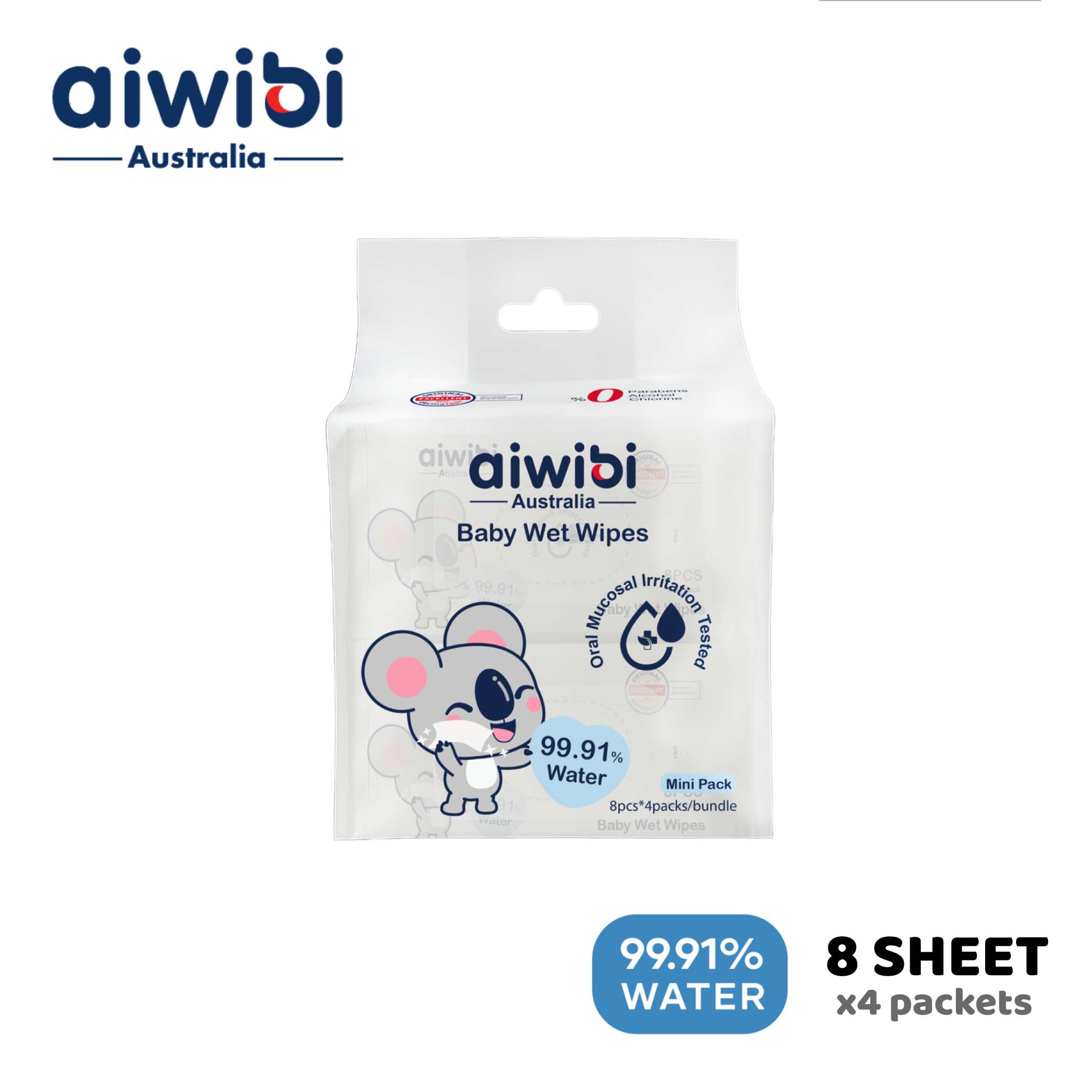 AIWIBI - 99.91% Pure Water - Wet Wipes - Mini Bundle (8pcs x 4pack)
