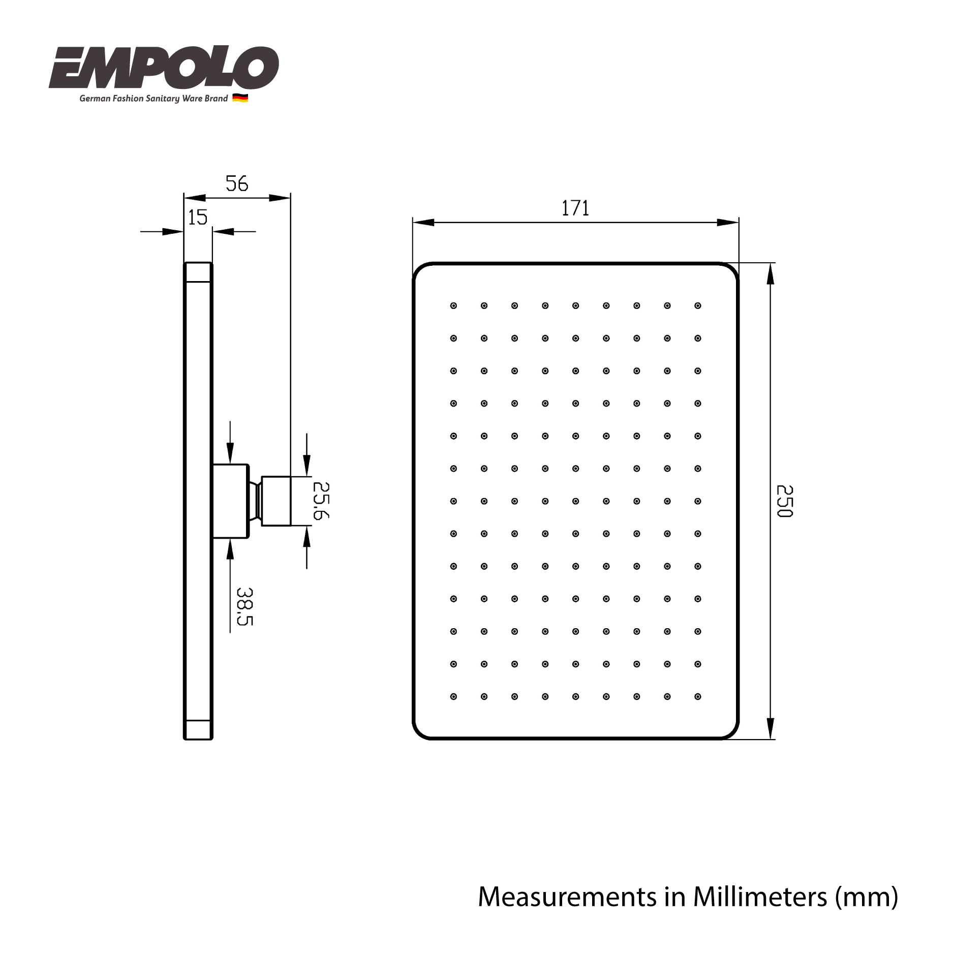 Rectangular shower head