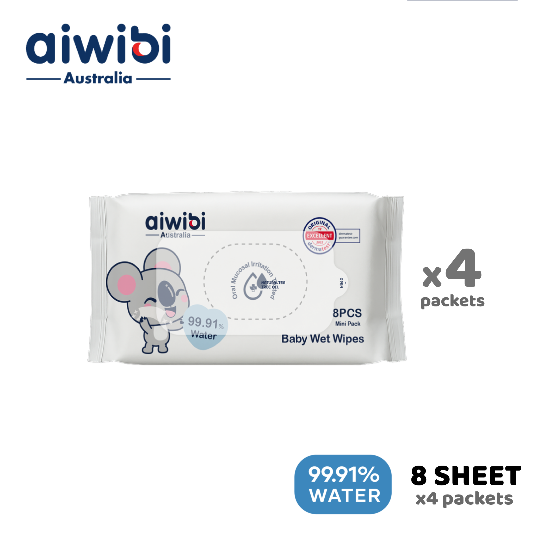 AIWIBI - 99.91% Pure Water - Wet Wipes - Mini Bundle (8pcs x 4pack)