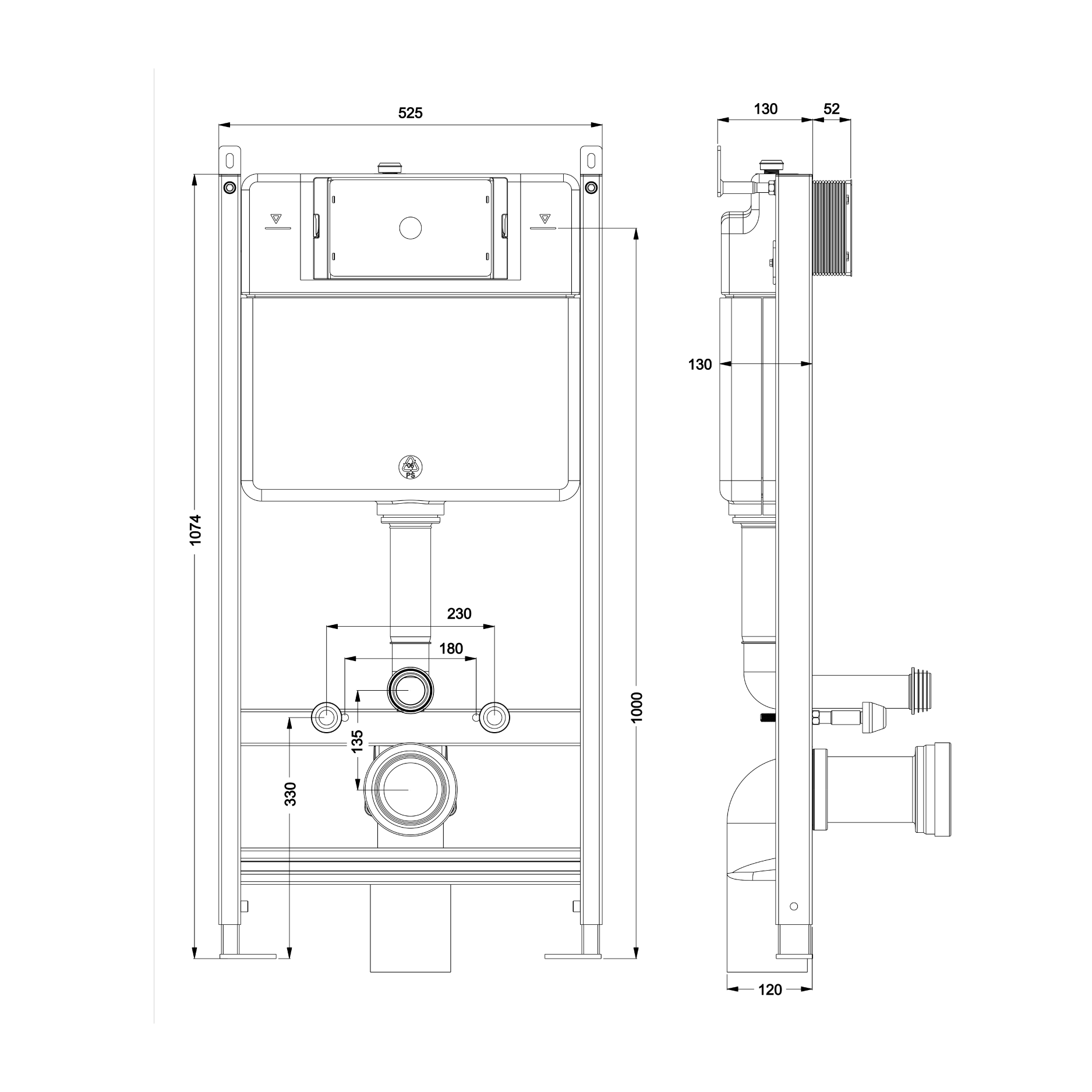 In-wall plastic tank with iron steel frame