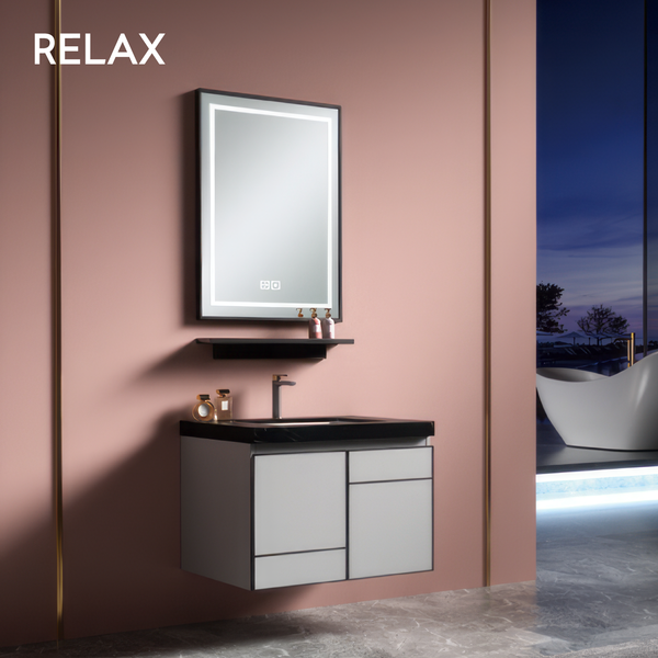 Ceramic and Wood Vanity Set - (cabinet, shelf & mirror)