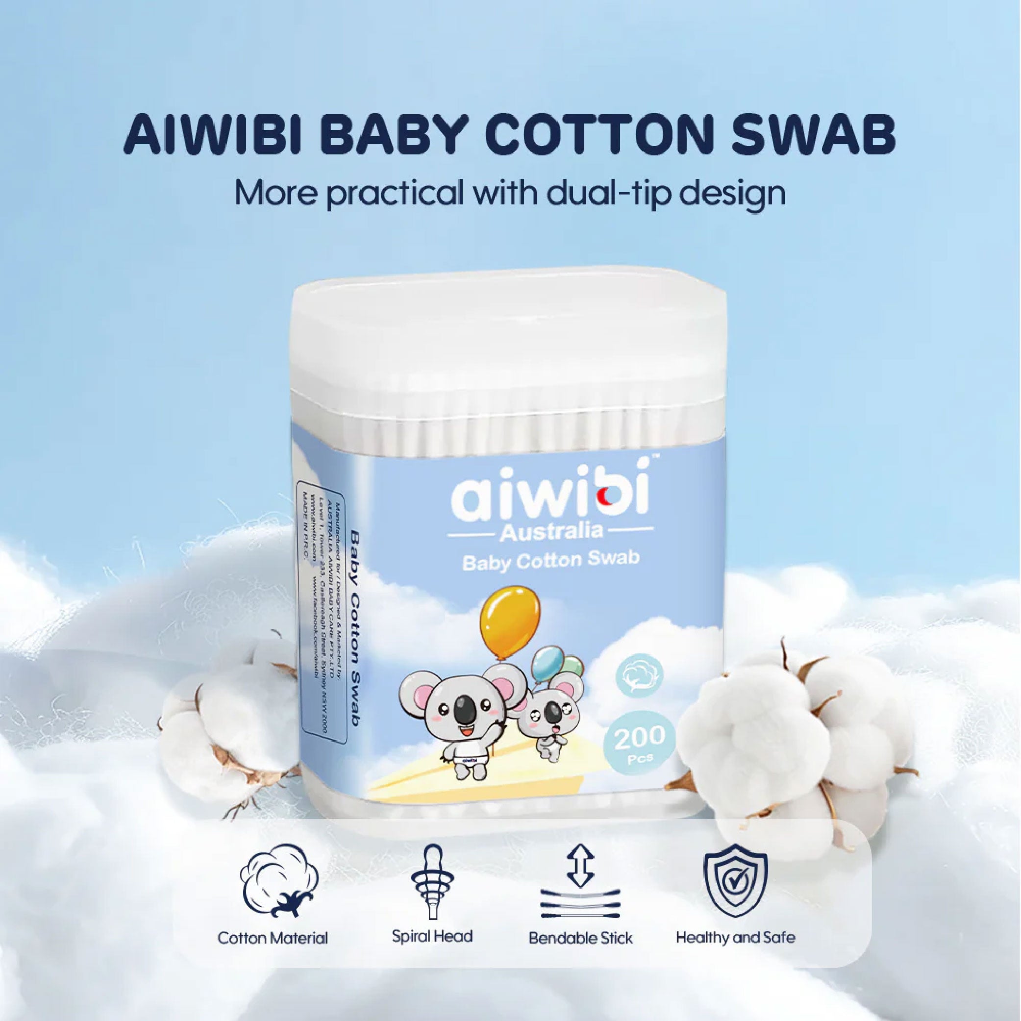 Aiwibi - Baby cotton swab - 200 buds