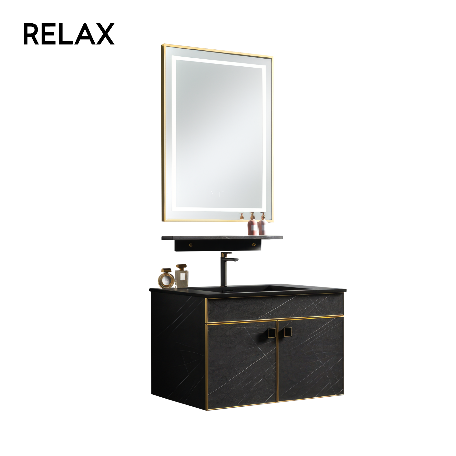 Ceramic and wood Vanity Set - (cabinet, shelf & mirror)