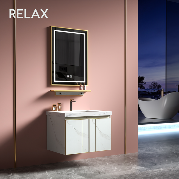 Ceramic and Wood Vanity Set - (cabinet, shelf & mirror)