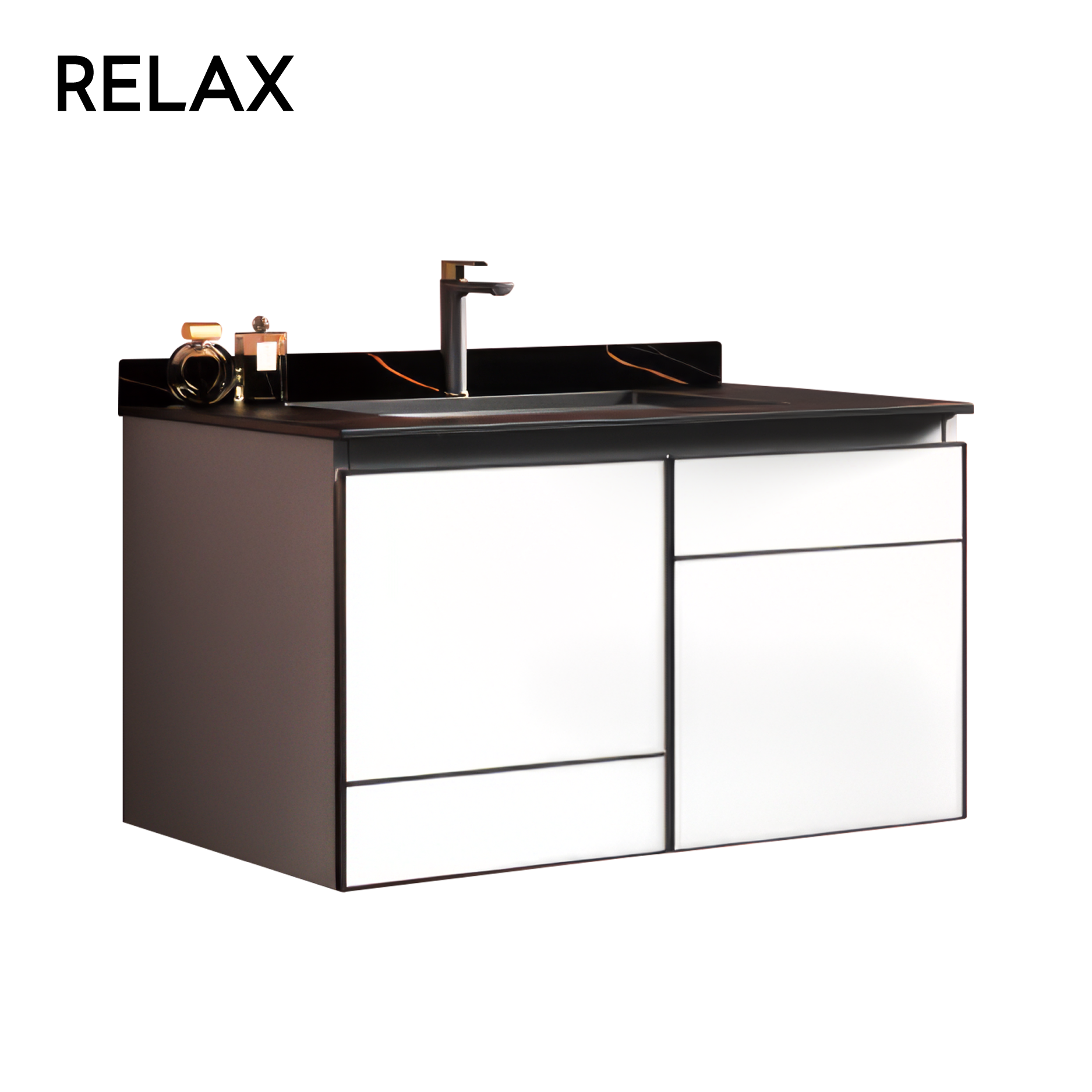 Ceramic and Wood Vanity Set - (cabinet, shelf & mirror)