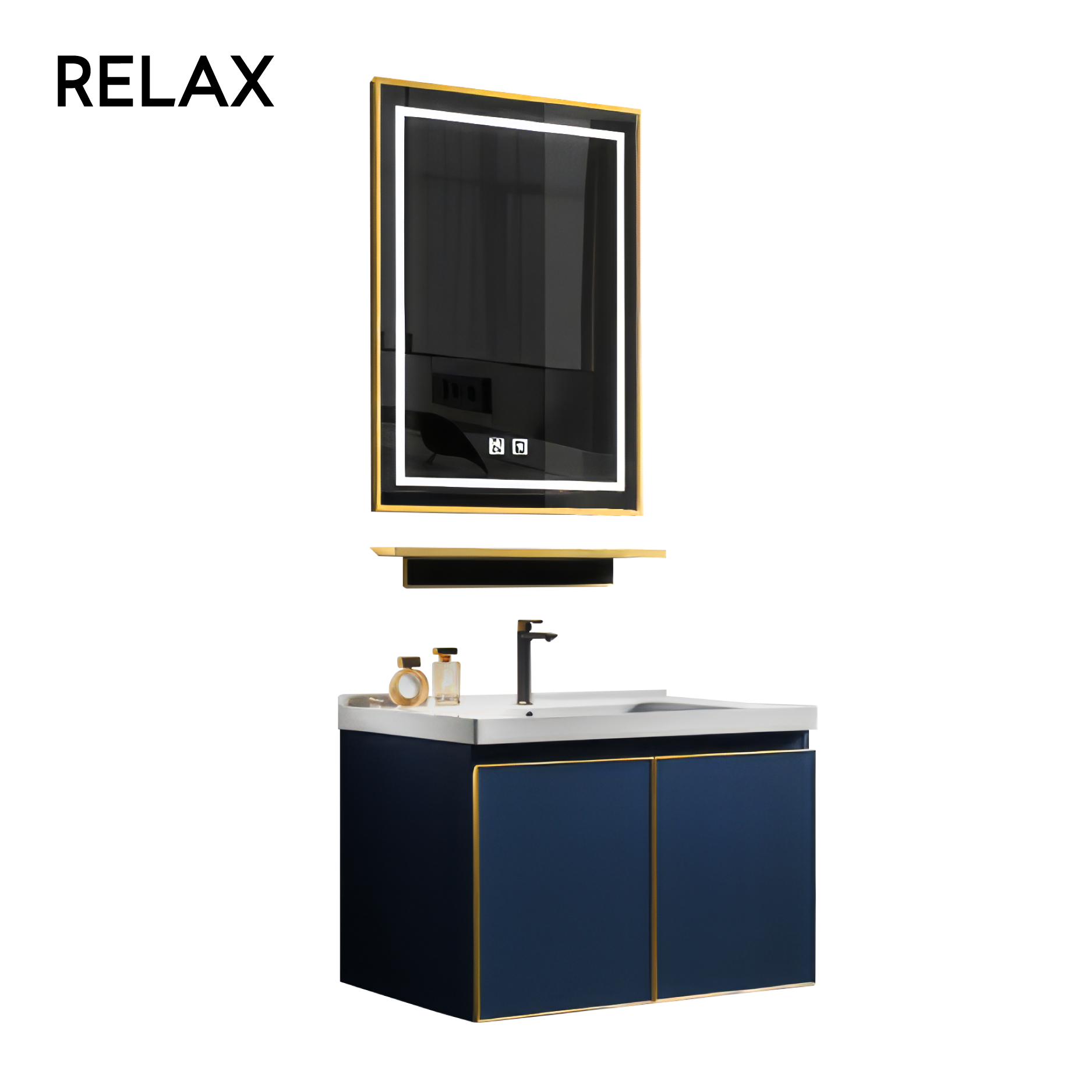 Ceramic and Wood Vanity Set - (cabinet, shelf & mirror)