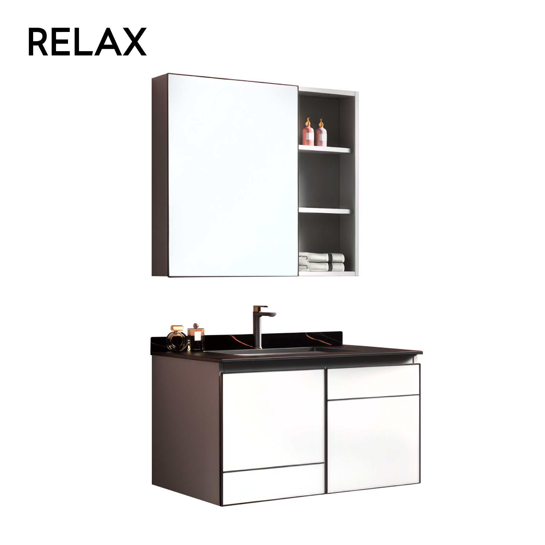 Ceramic and Wood Vanity Set - (cabinet, shelf & mirror)