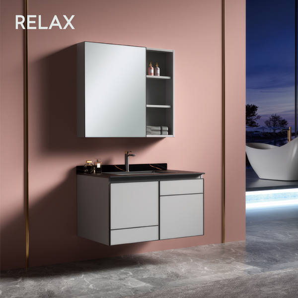 Ceramic and Wood Vanity Set - (cabinet, shelf & mirror)