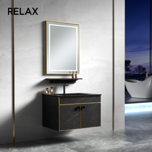 Ceramic and wood Vanity Set - (cabinet, shelf & mirror)