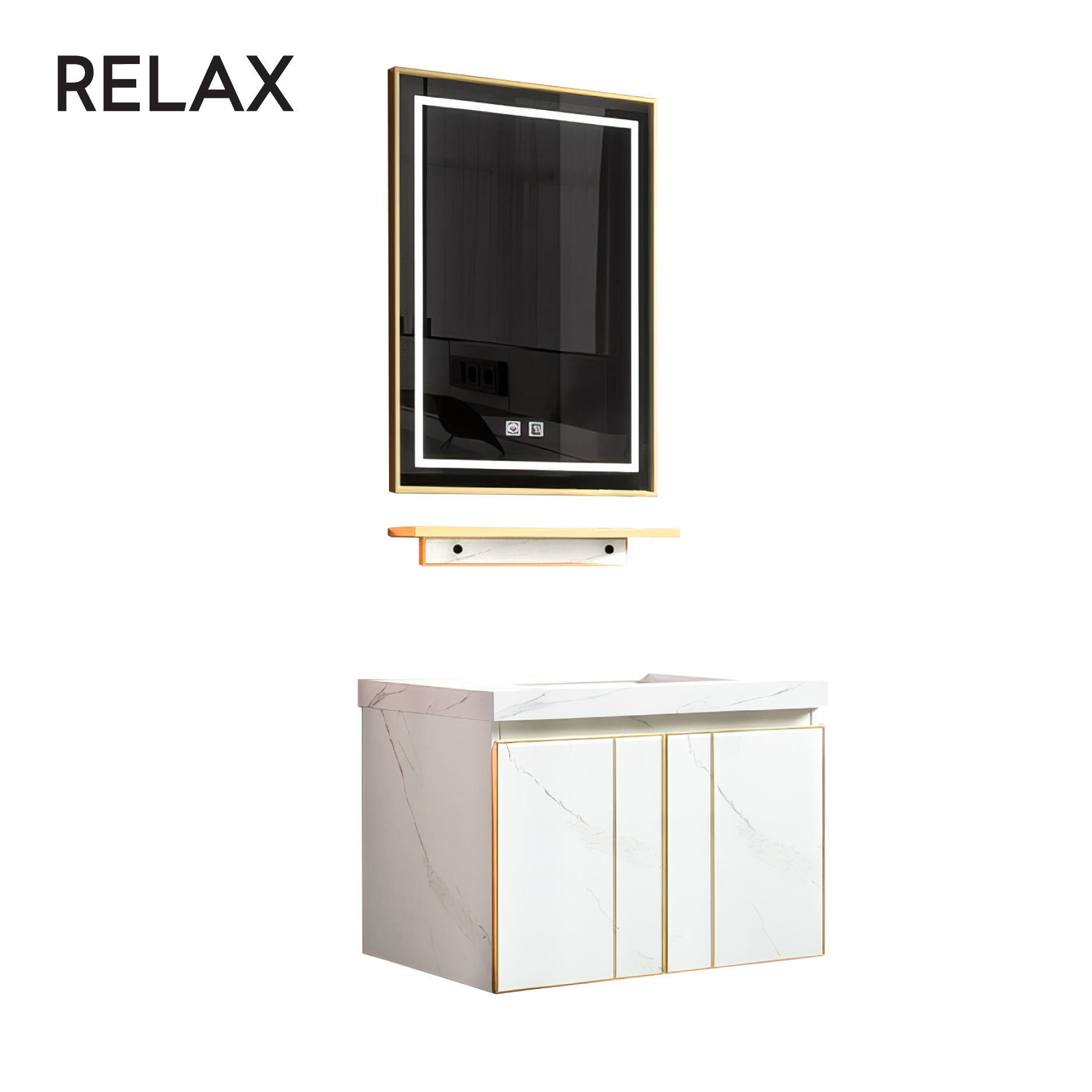 Ceramic and Wood Vanity Set - (cabinet, shelf & mirror)