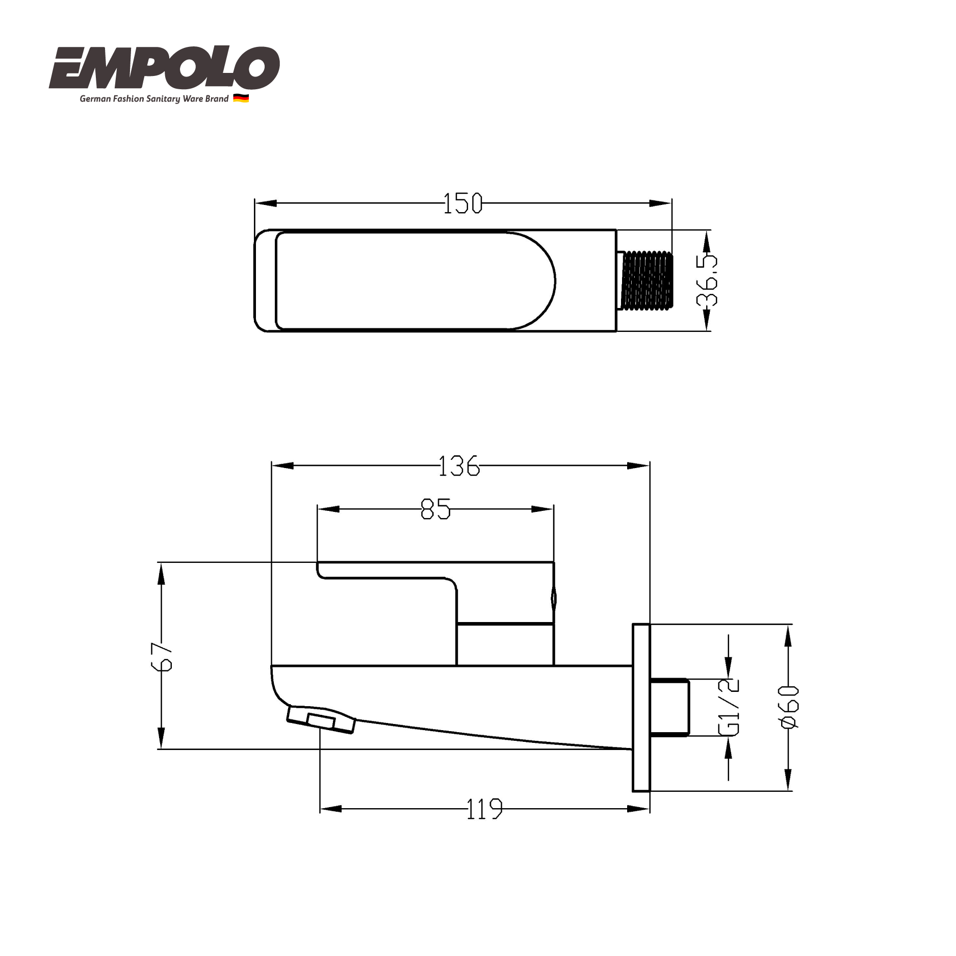 In-wall bib tap - Brass  - Chrome