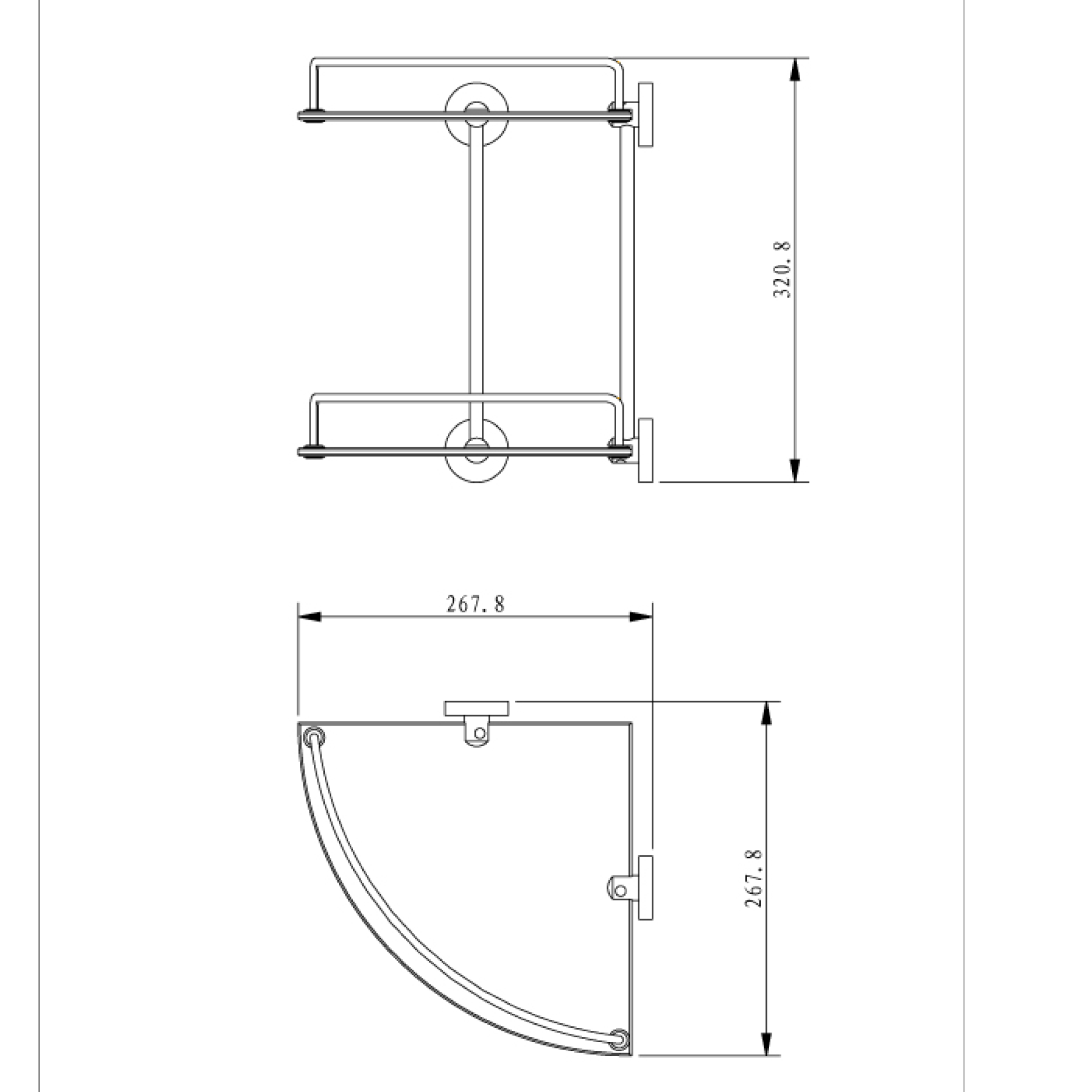 Double corner glass shelf - SS
