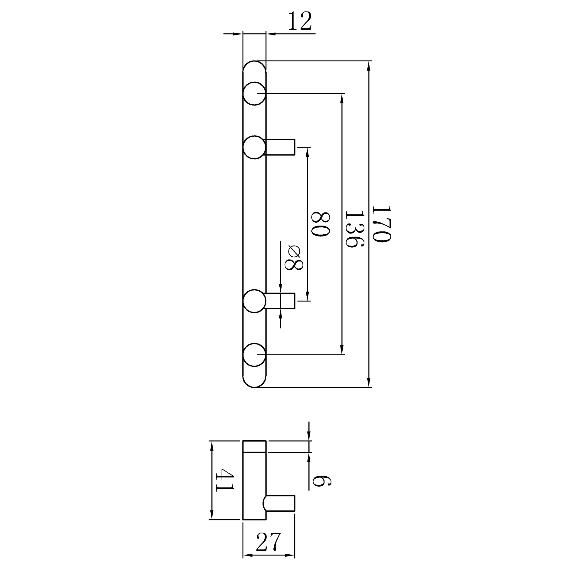 Hook strip with 2 hooks - brass