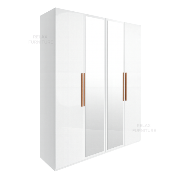 Glossy 4 door wardrobe - with 2 mirrors