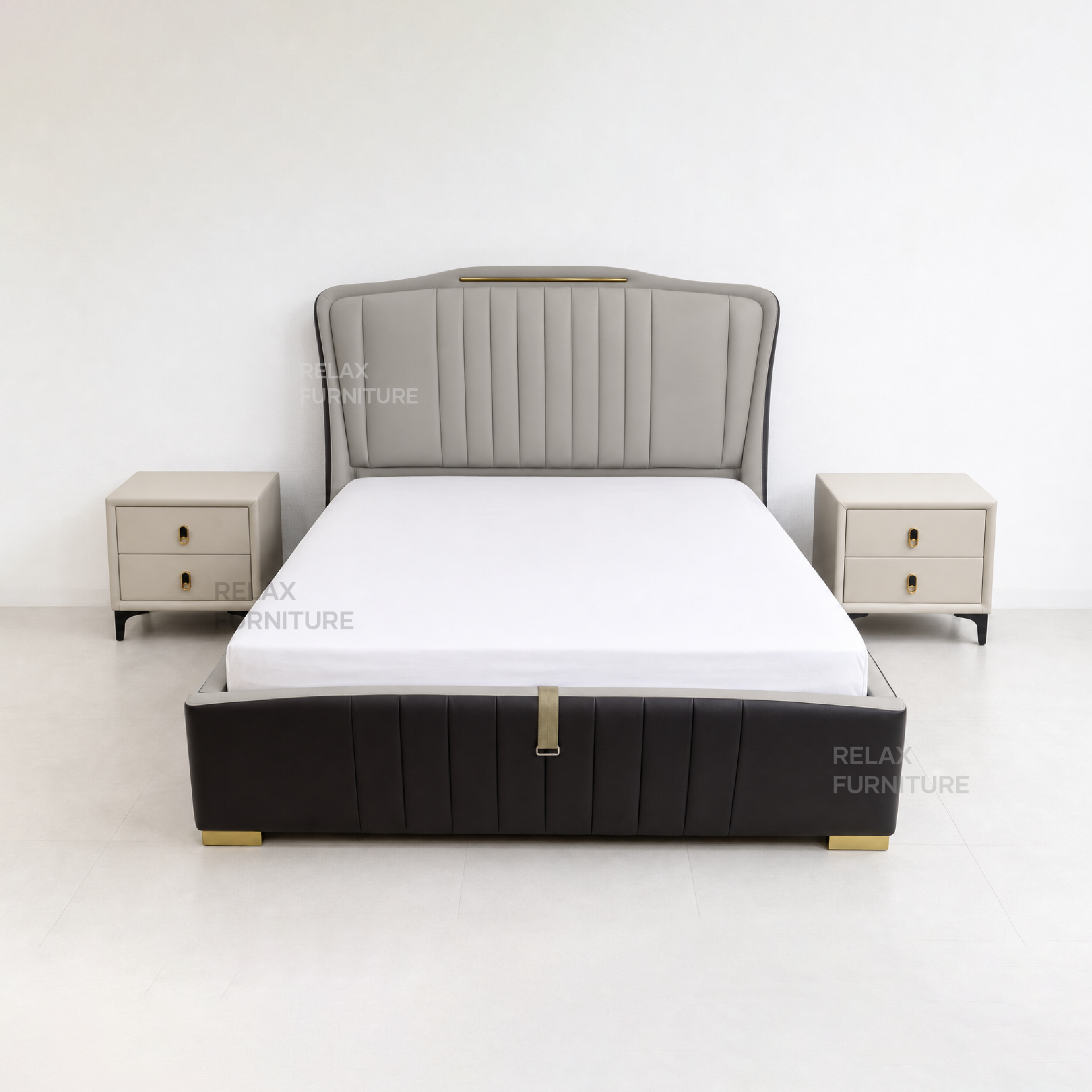 Leather Storage Bed with 2 Side Tables - Queen size