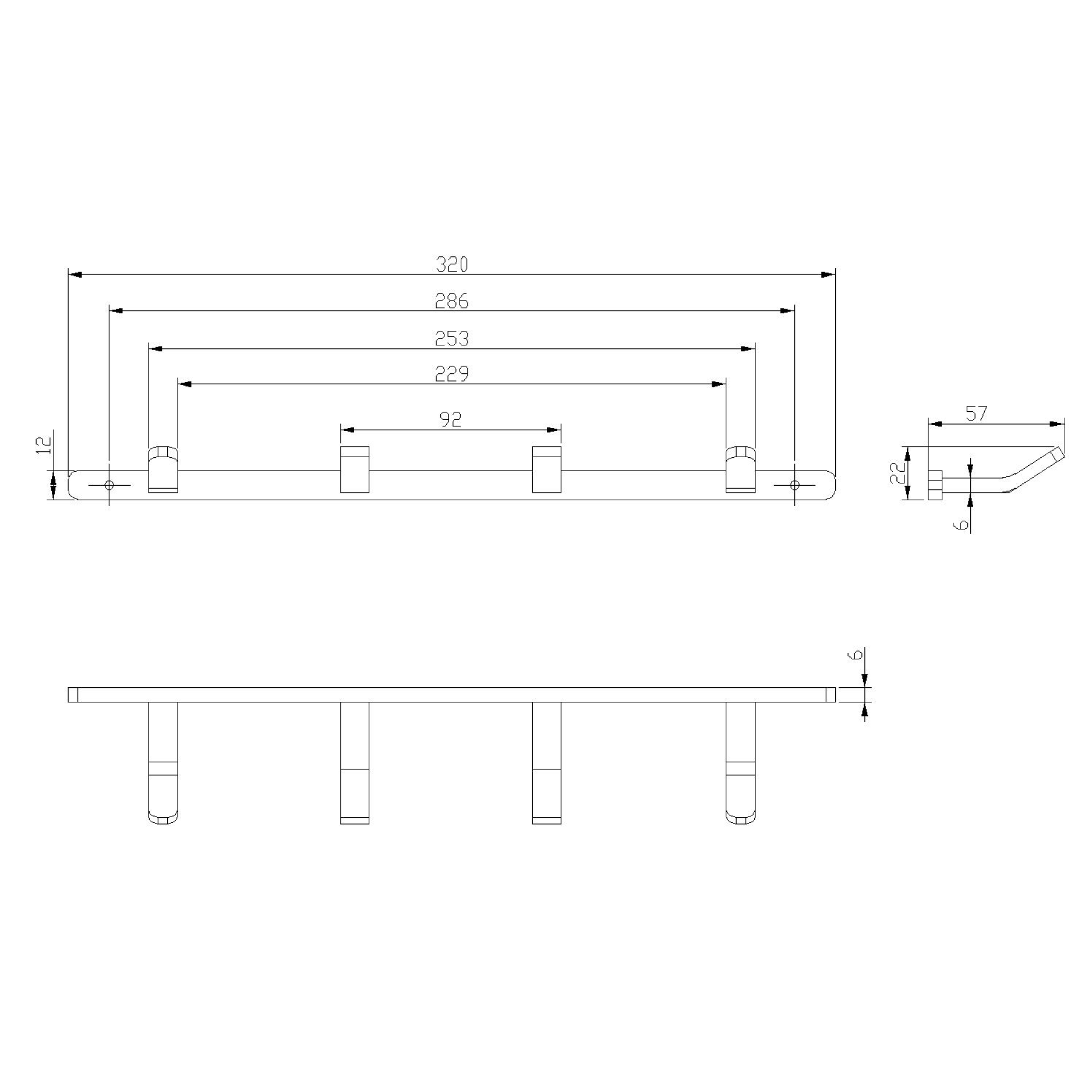 Hook strip with 4 hooks - brass