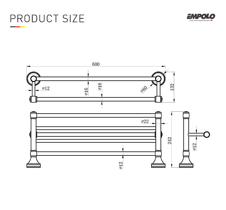 Double towel shelf - Brass & SS